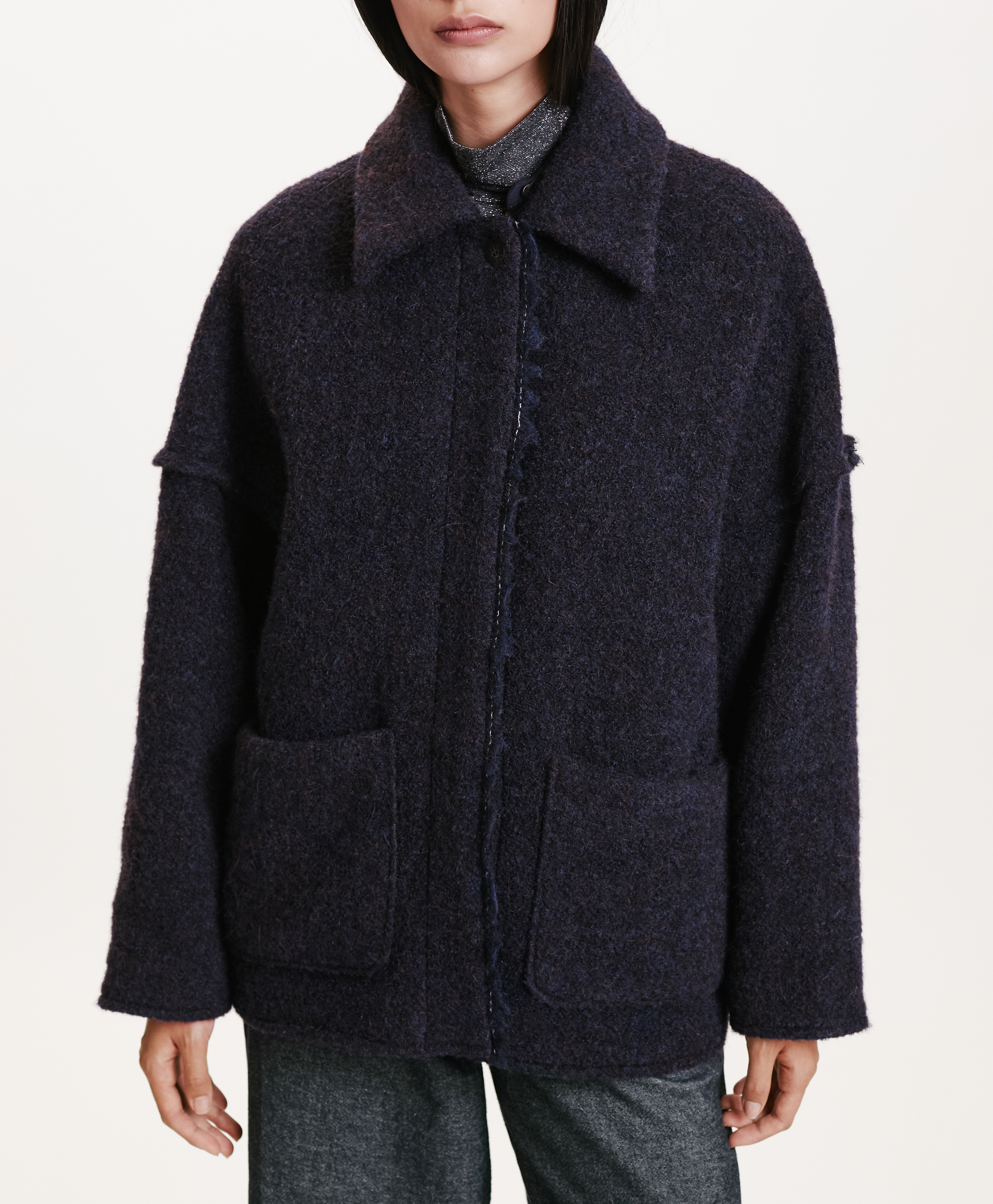 MANTEAU UMI EN BOUCLÉ LAINE ALPAGA - BLEU/BRUN - Momonì