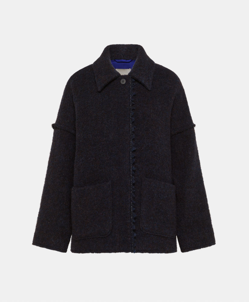 UMI COAT IN BOUCLE' ALPACA/WOOL - BLUE/BROWN - Momonì