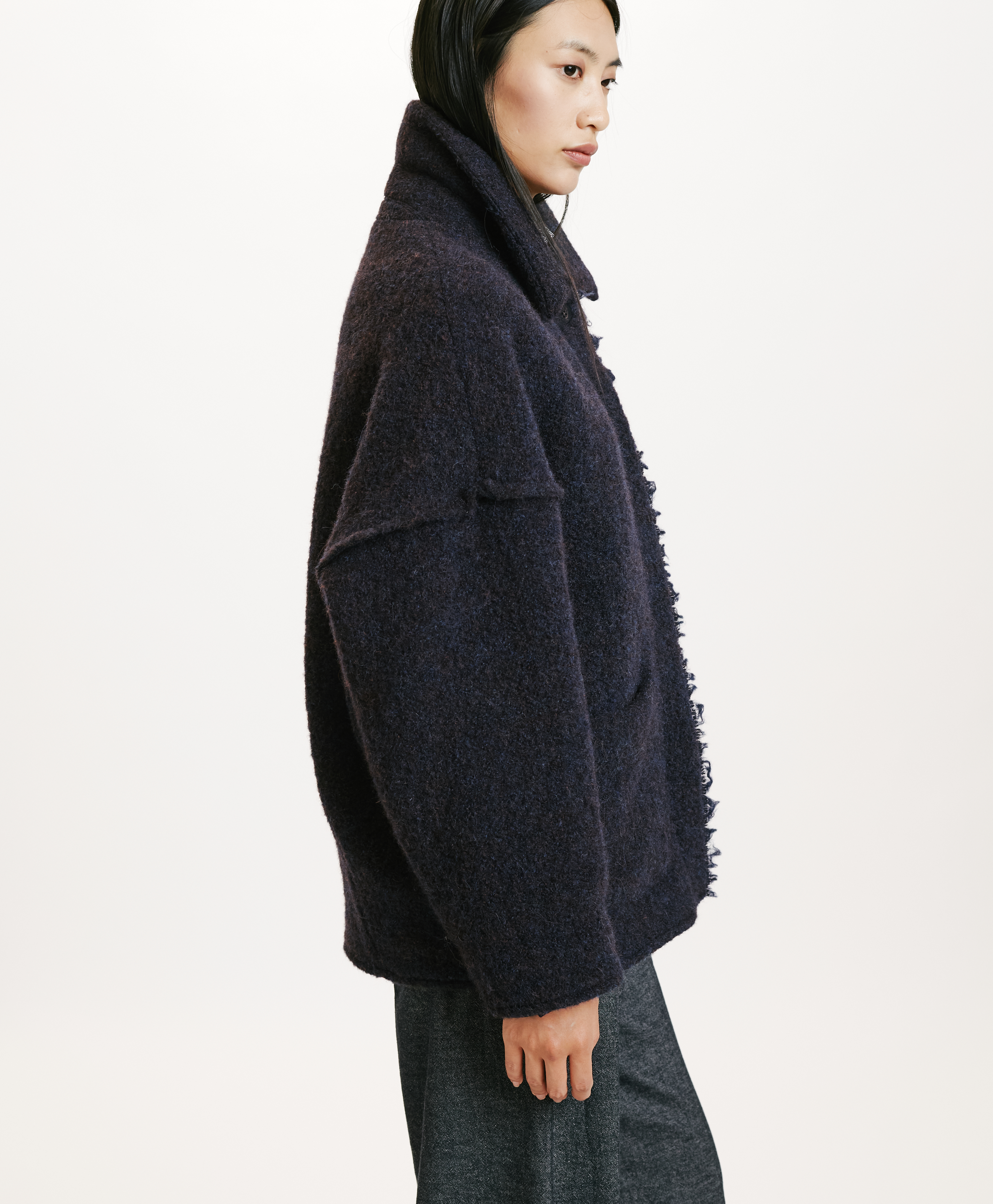 MANTEAU UMI EN BOUCLÉ LAINE ALPAGA - BLEU/BRUN - Momonì