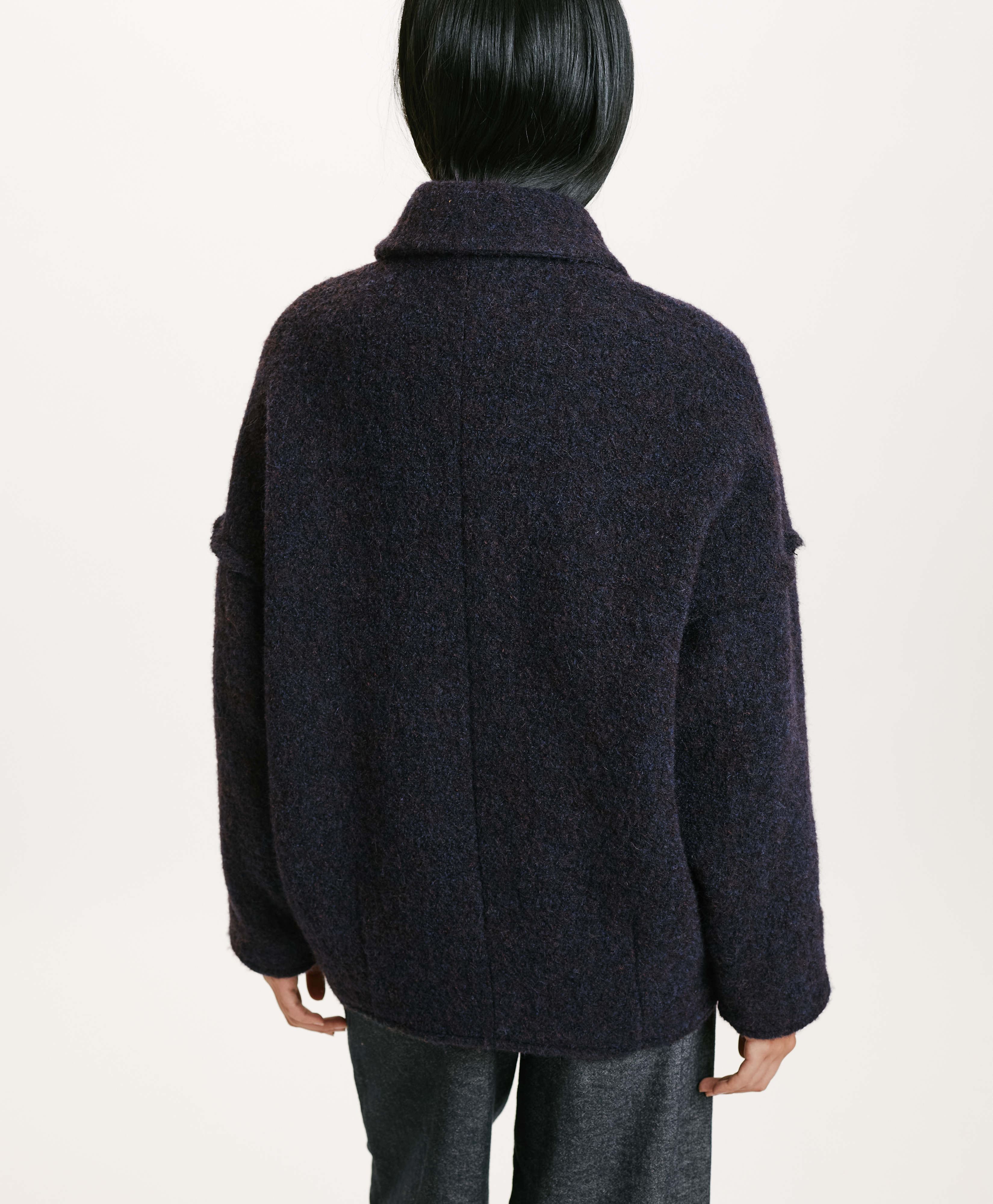 CAPPOTTO UMI IN BOUCLE' LANA ALPACA-BLU/MARRONE - Momonì