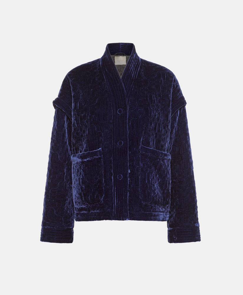 MANTEAU KUMA EN VELOURS MÉLANGE DE SOIE MATELASSÉ - INDIGO - Momonì