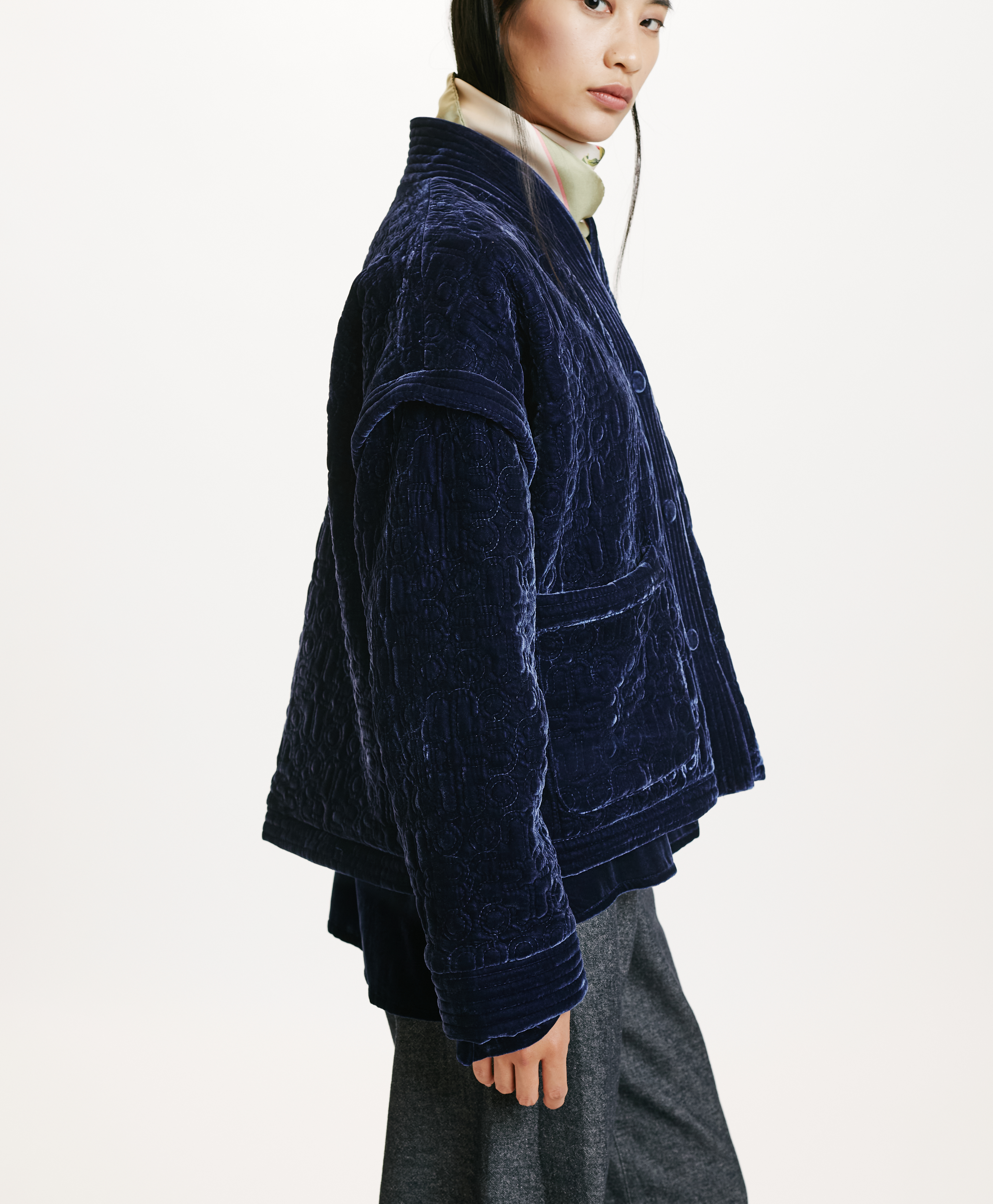 KUMA COAT IN QUILTED SILK BLEND - INDIGO - Momonì