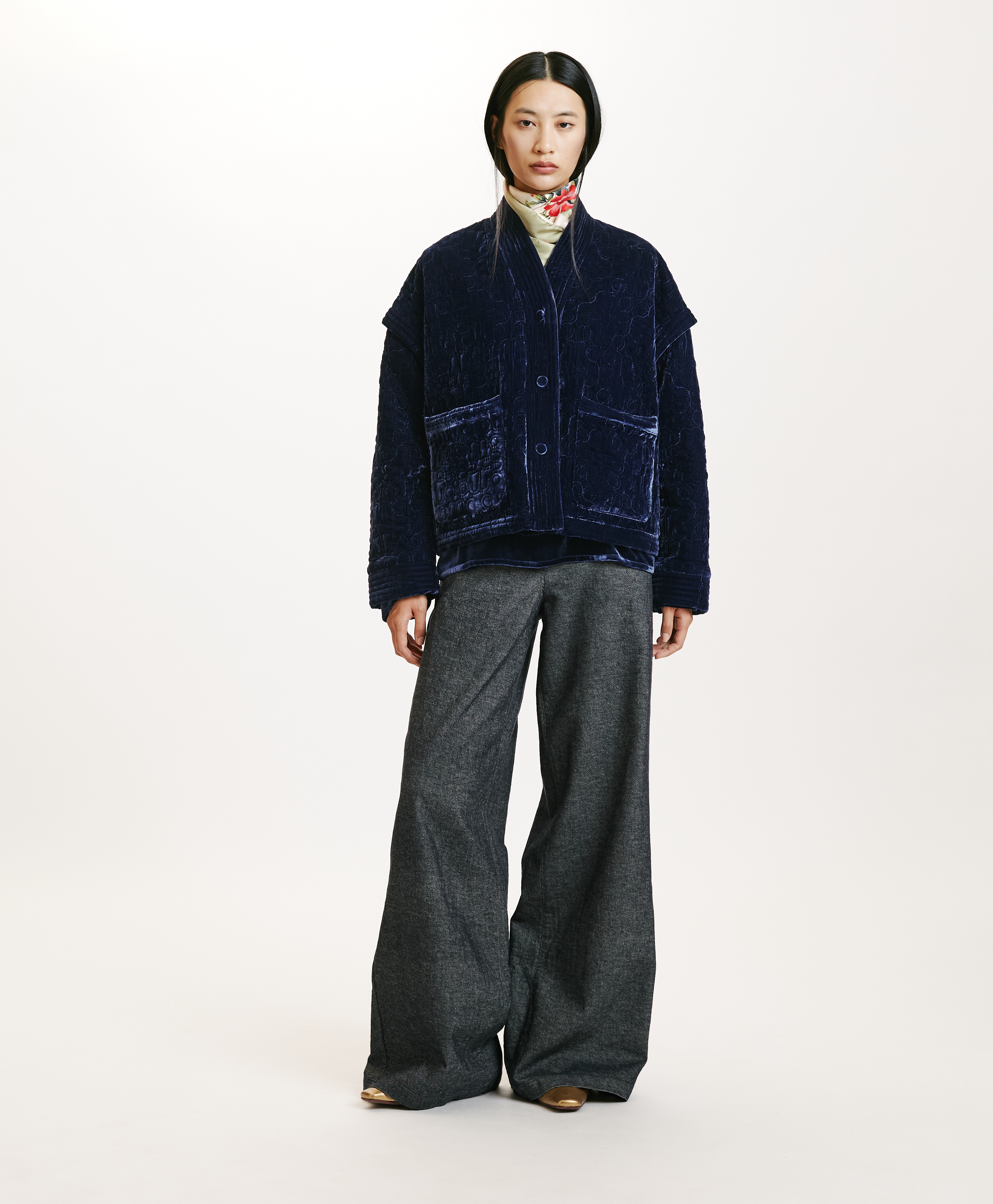 KUMA COAT IN QUILTED SILK BLEND - INDIGO - Momonì