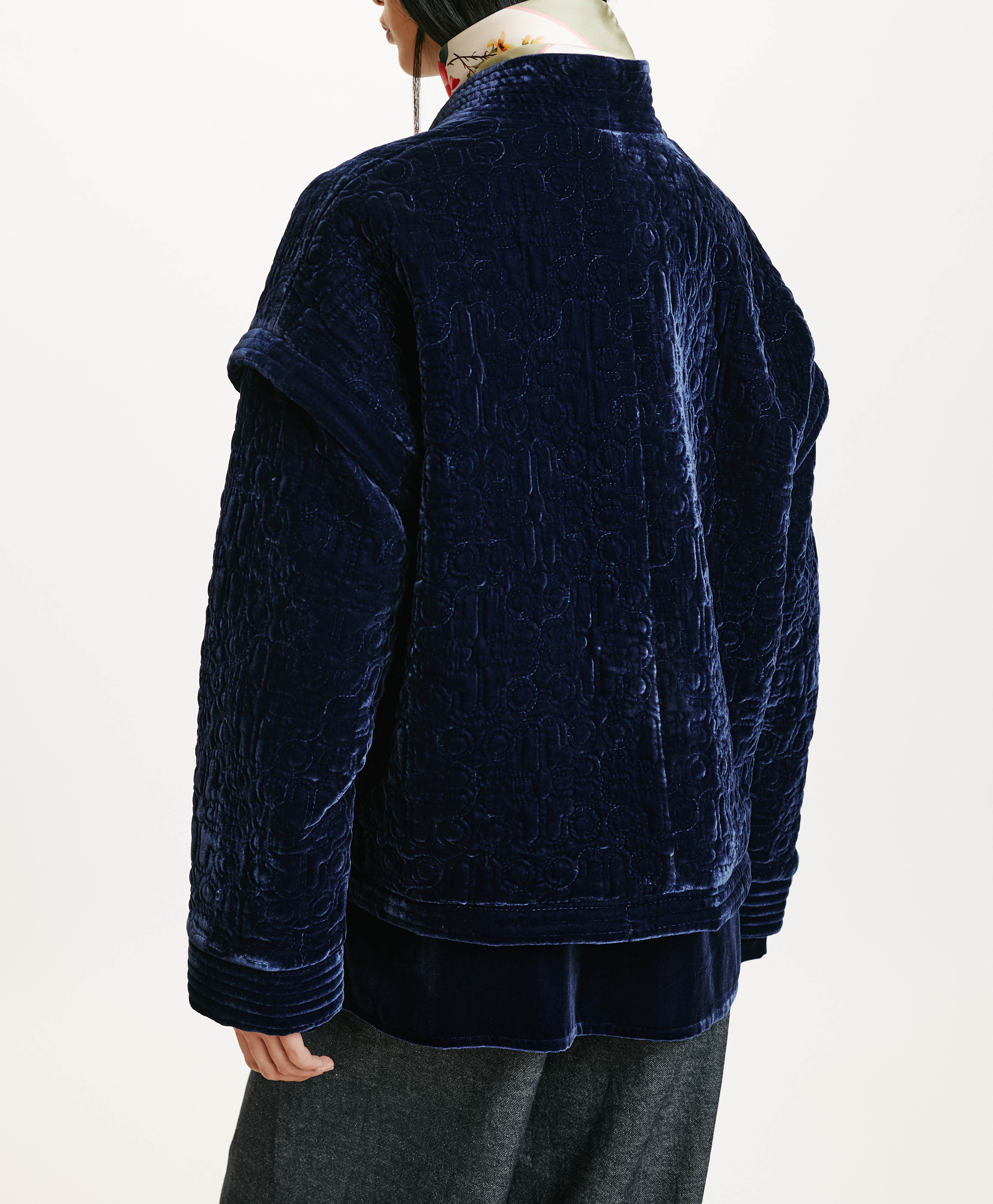 MANTEAU KUMA EN VELOURS MÉLANGE DE SOIE MATELASSÉ - INDIGO - Momonì