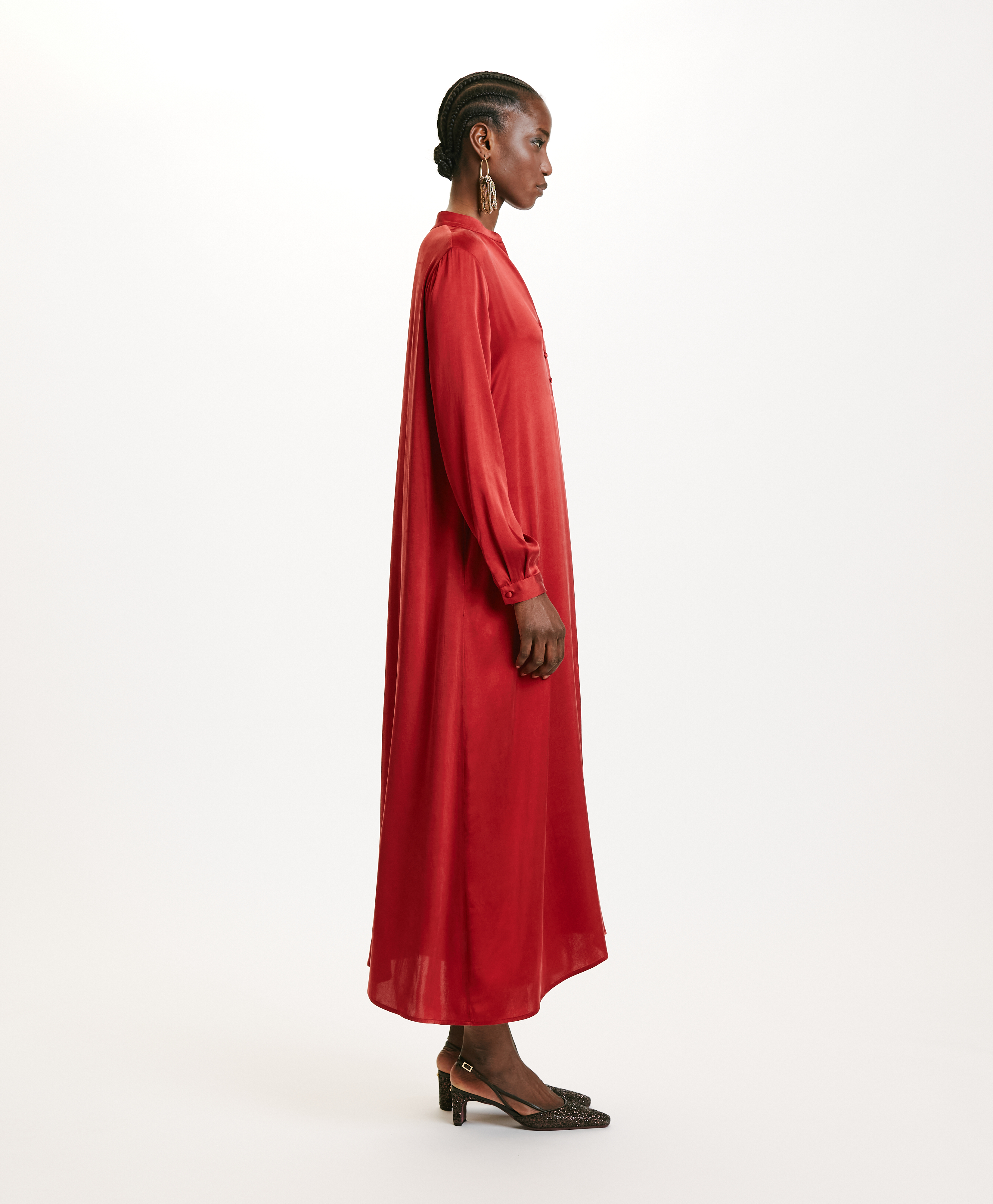 ATENA DRESS IN SOLID COLOUR SANDWASHED SILK - CARMINIO RED - Momonì