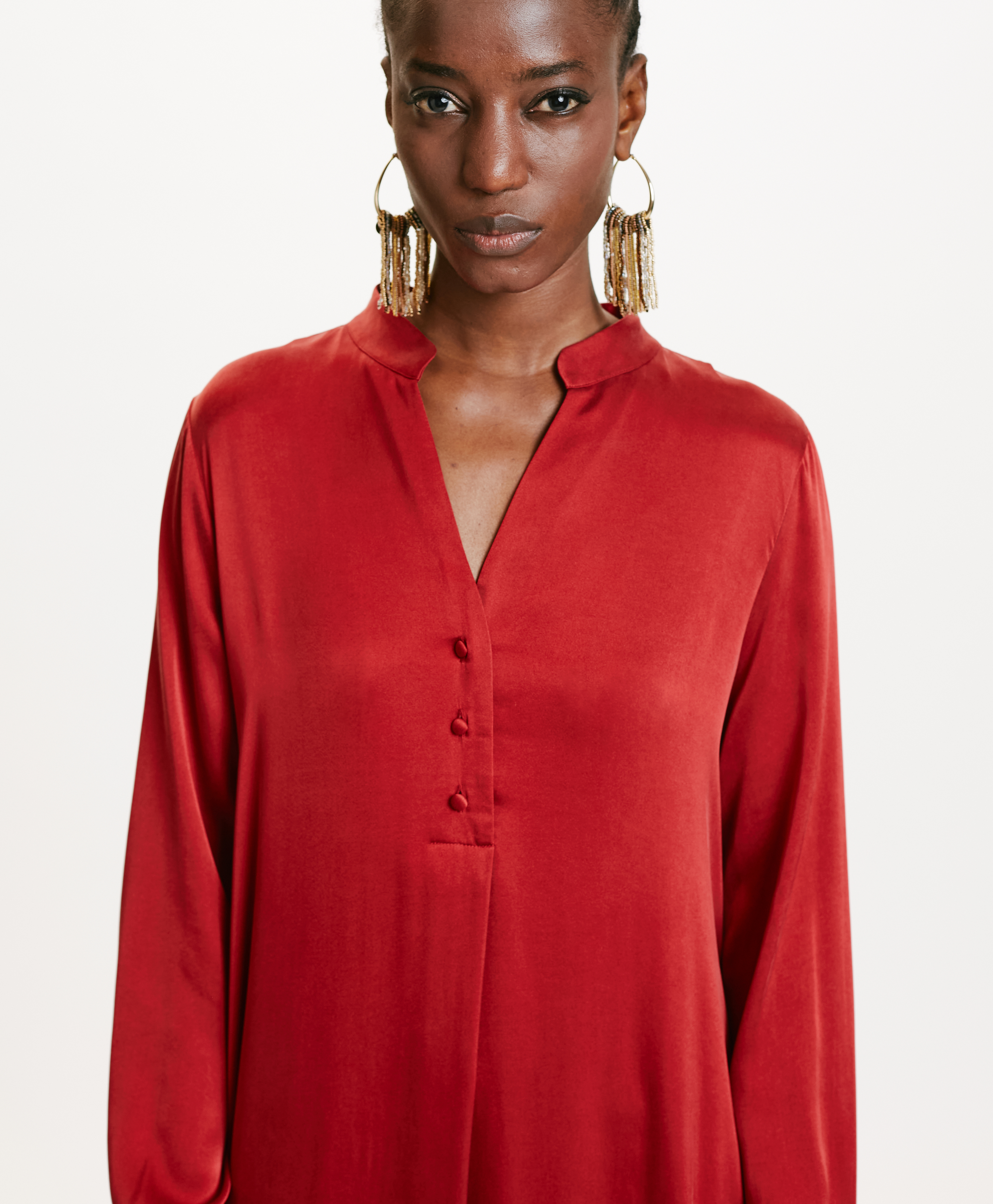 ATENA DRESS IN SOLID COLOUR SANDWASHED SILK - CARMINIO RED - Momonì