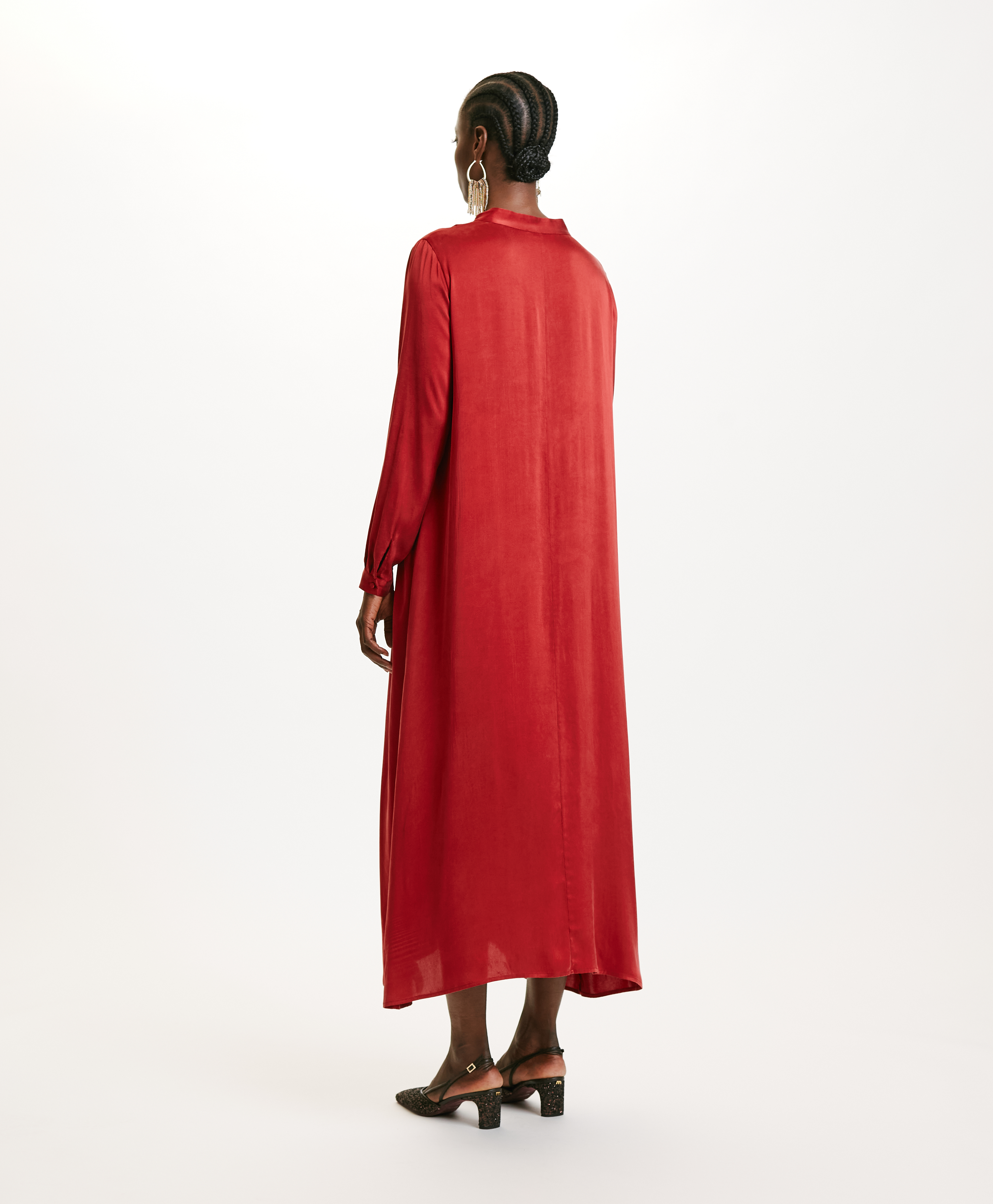 ATENA DRESS IN SOLID COLOUR SANDWASHED SILK - CARMINIO RED - Momonì