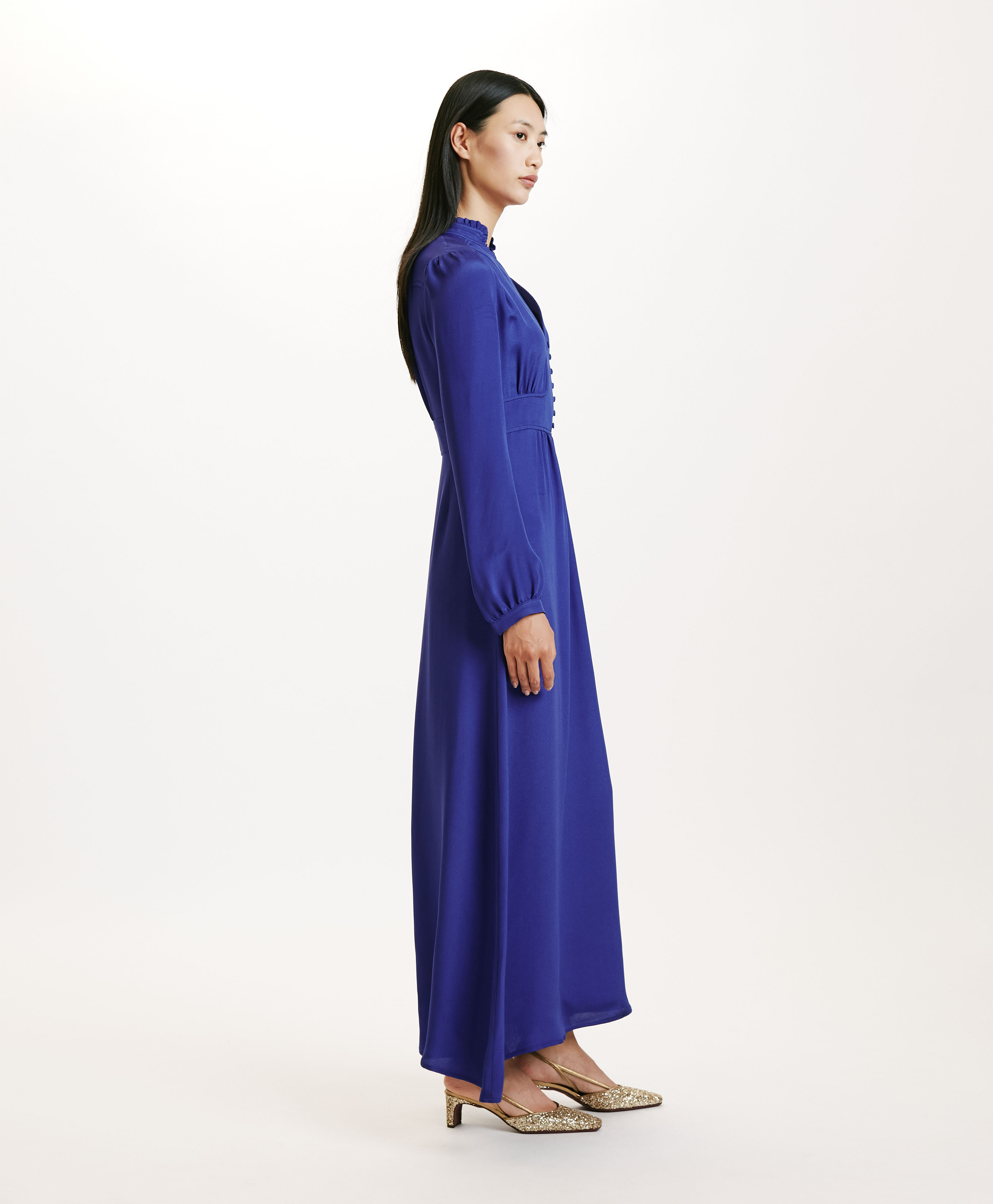 ROBE JISHO EN MÉLANGE DE SOIE CRÊPE - BLEU - Momonì