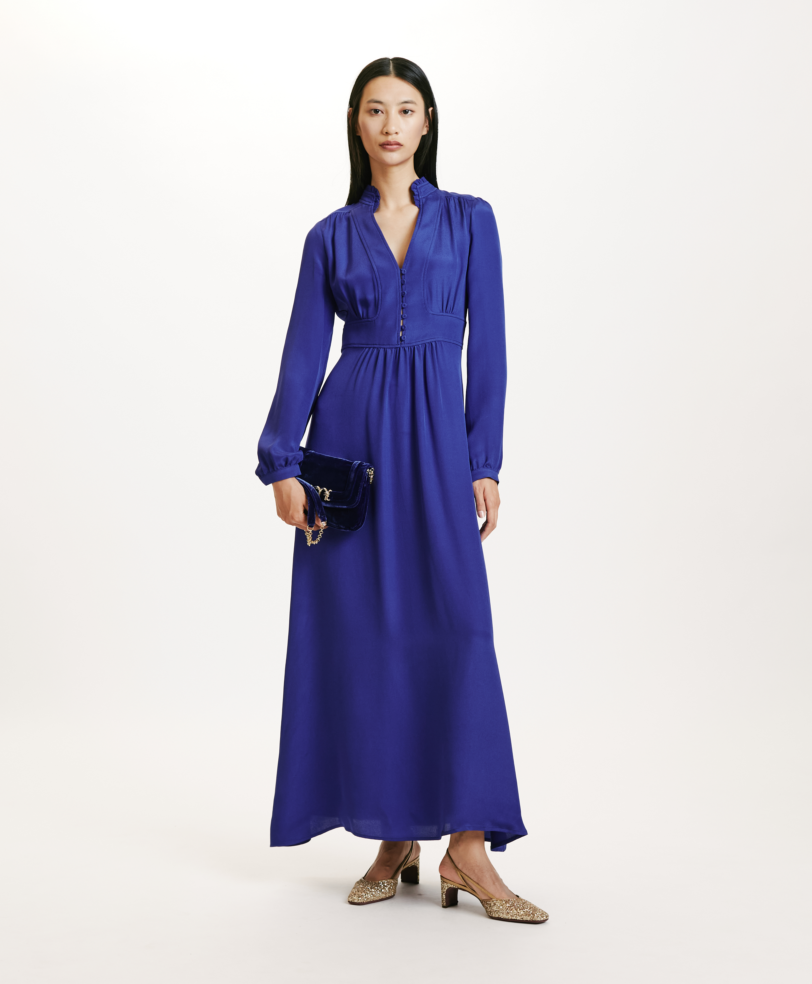 ROBE JISHO EN MÉLANGE DE SOIE CRÊPE - BLEU - Momonì