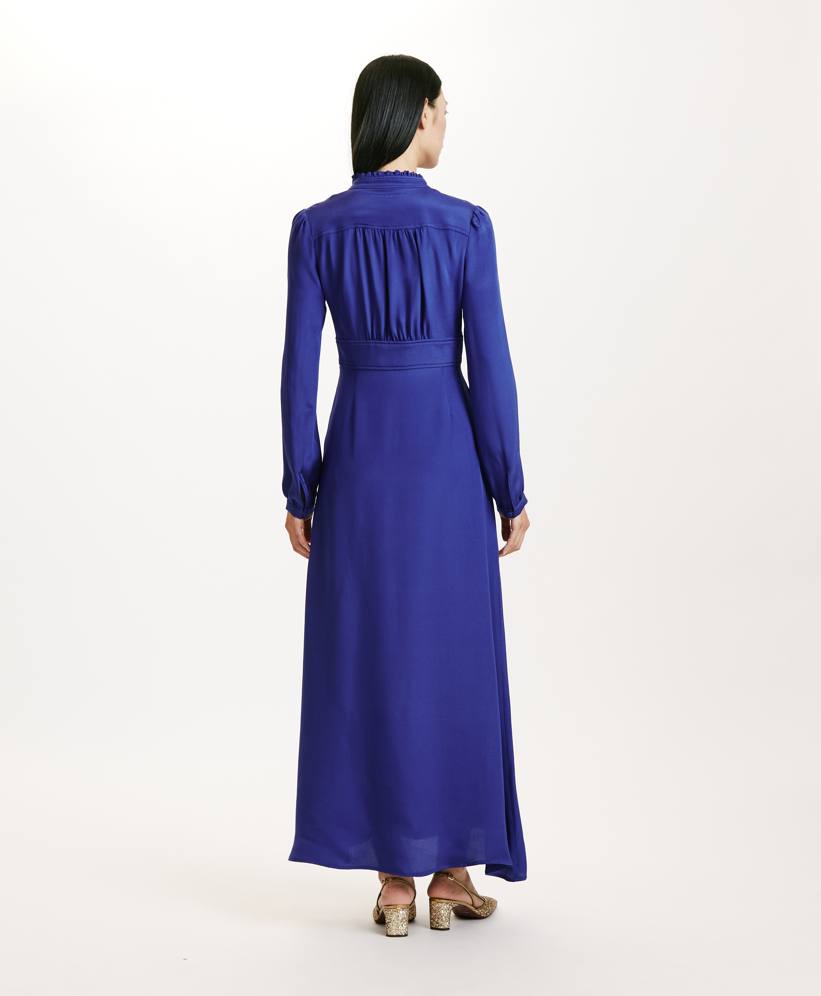 ROBE JISHO EN MÉLANGE DE SOIE CRÊPE - BLEU - Momonì