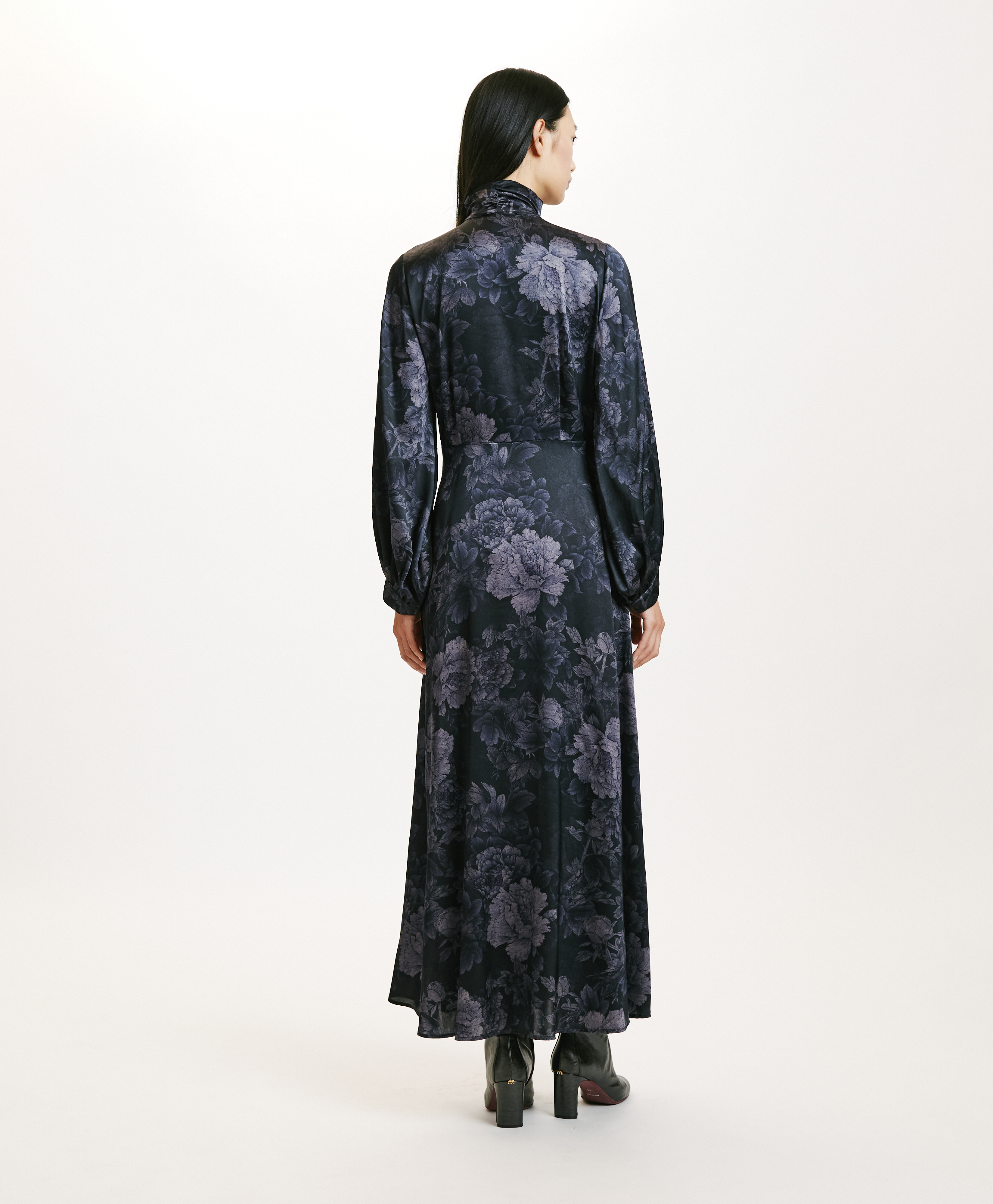 KATASHI DRESS IN PRINTED STRETCH SATIN - BLUE/BLU NIGHT - Momonì