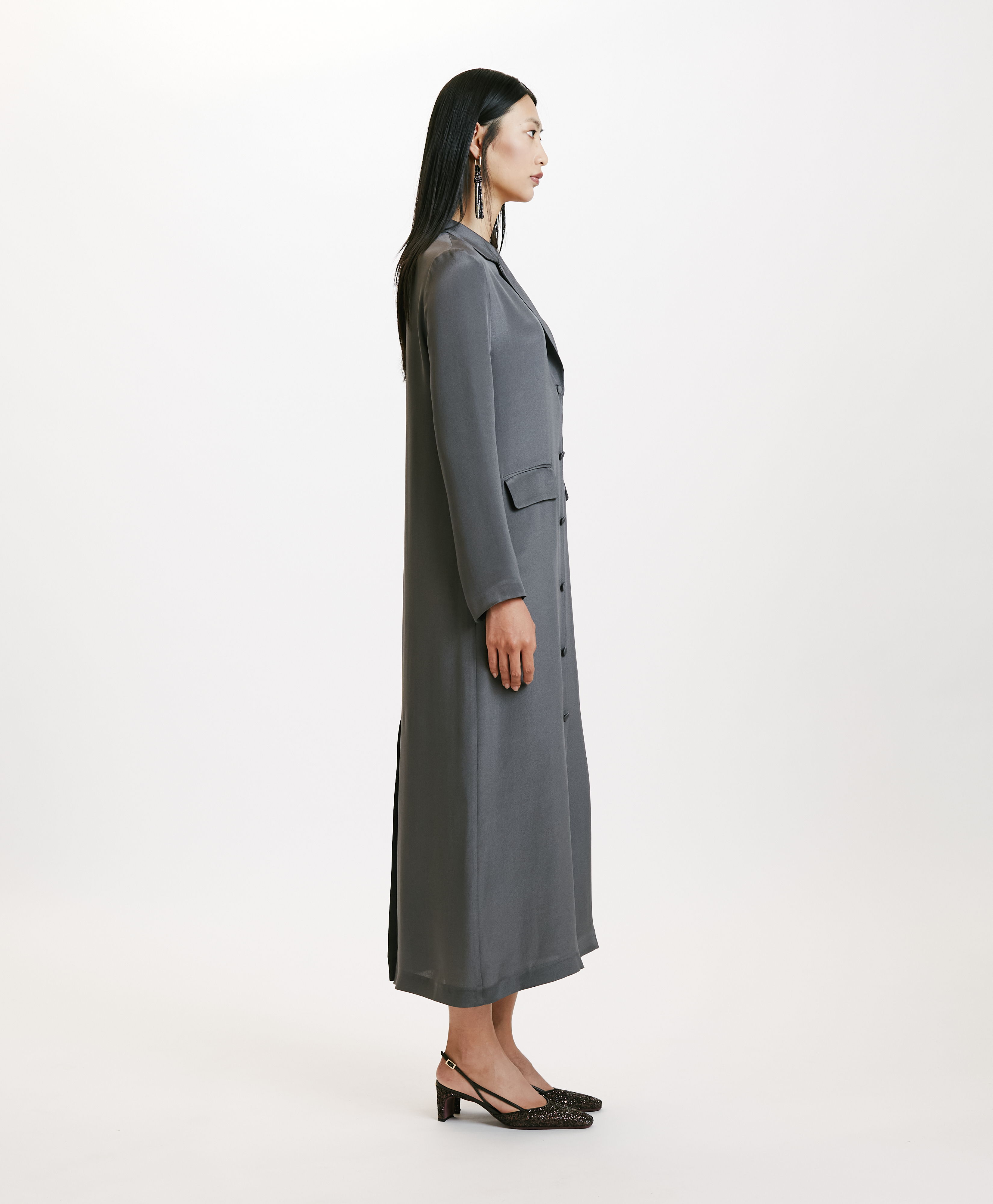 KIKU DRESS IN CREPE SILK BLEND - LAPIS GREY - Momonì