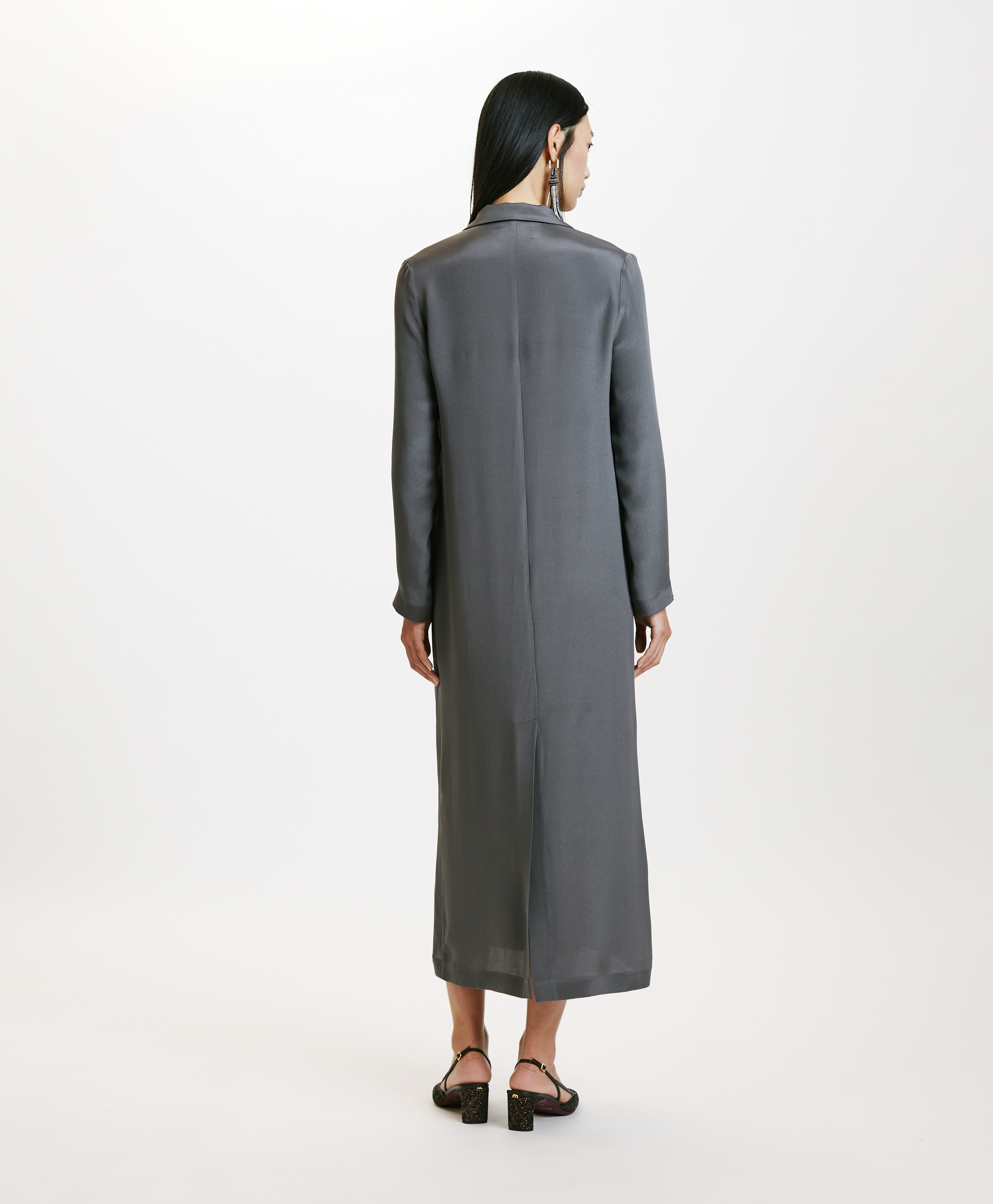 ROBE KIKU EN MÉLANGE DE SOIE CRÊPE - GRIS LAPIS - Momonì