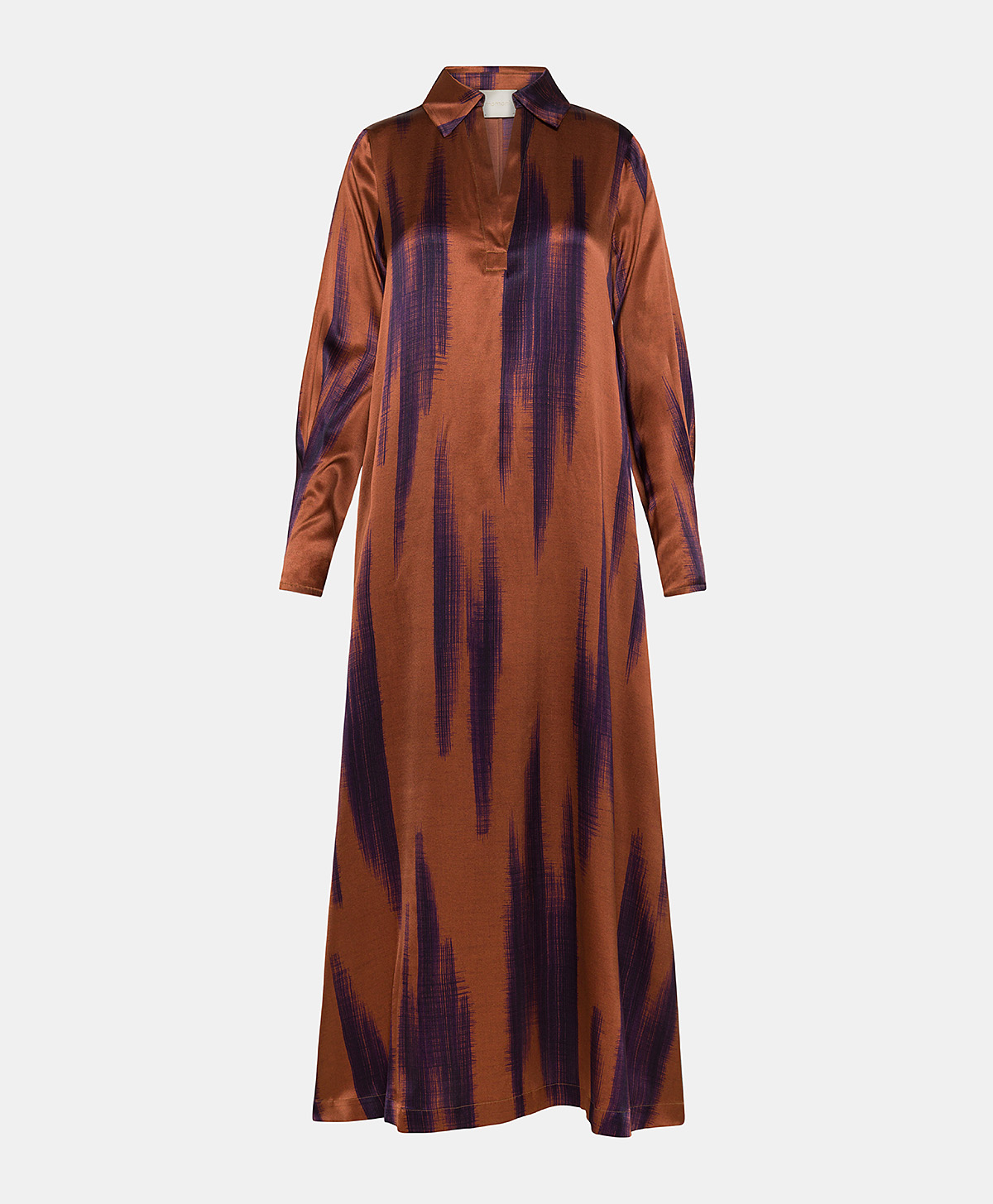 ROBE KIKYO EN SATIN STRETCH IMPRIMÉ - ROUILLE/ENCRE - Momonì