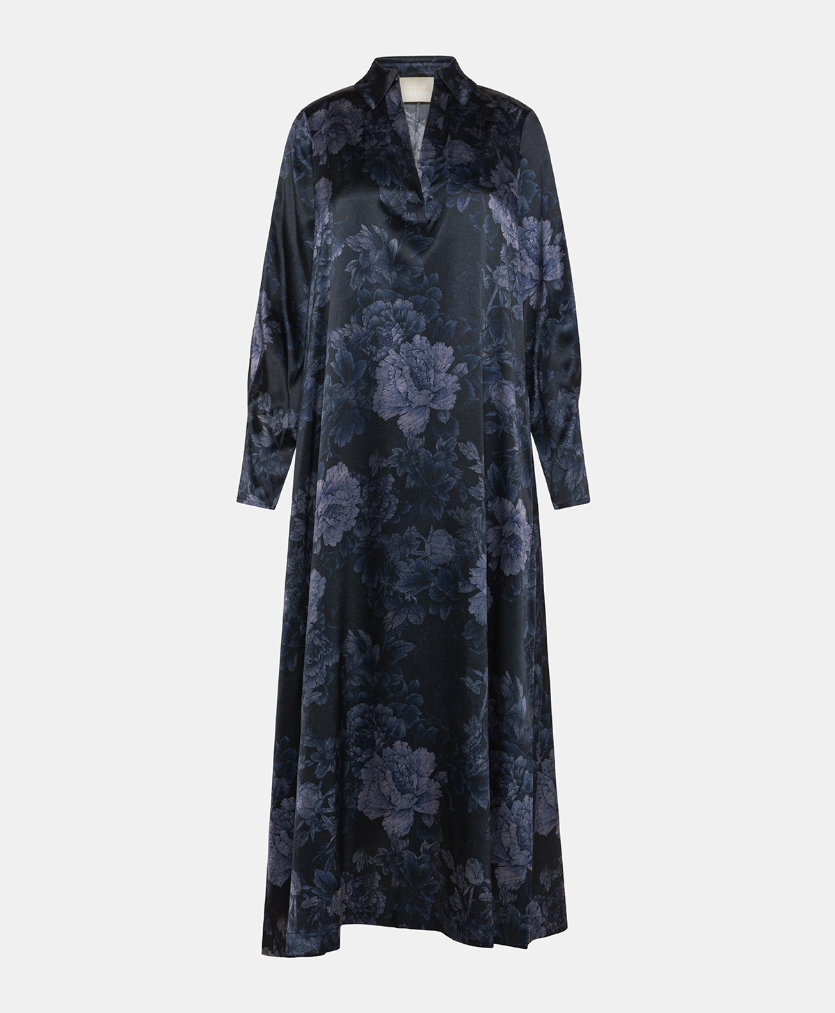 KIKYO DRESS IN PRINTED STRETCH SATIN - BLUE/BLU NIGHT - Momonì