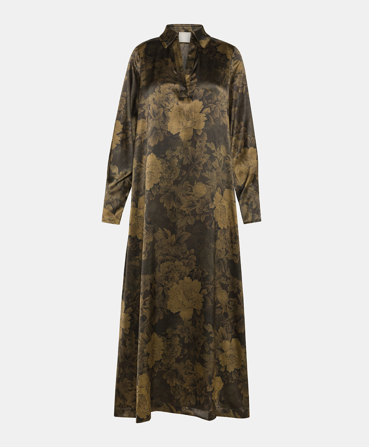 KIKYO DRESS IN PRINTED STRETCH SATIN - BLACK/OLIVE - Momonì