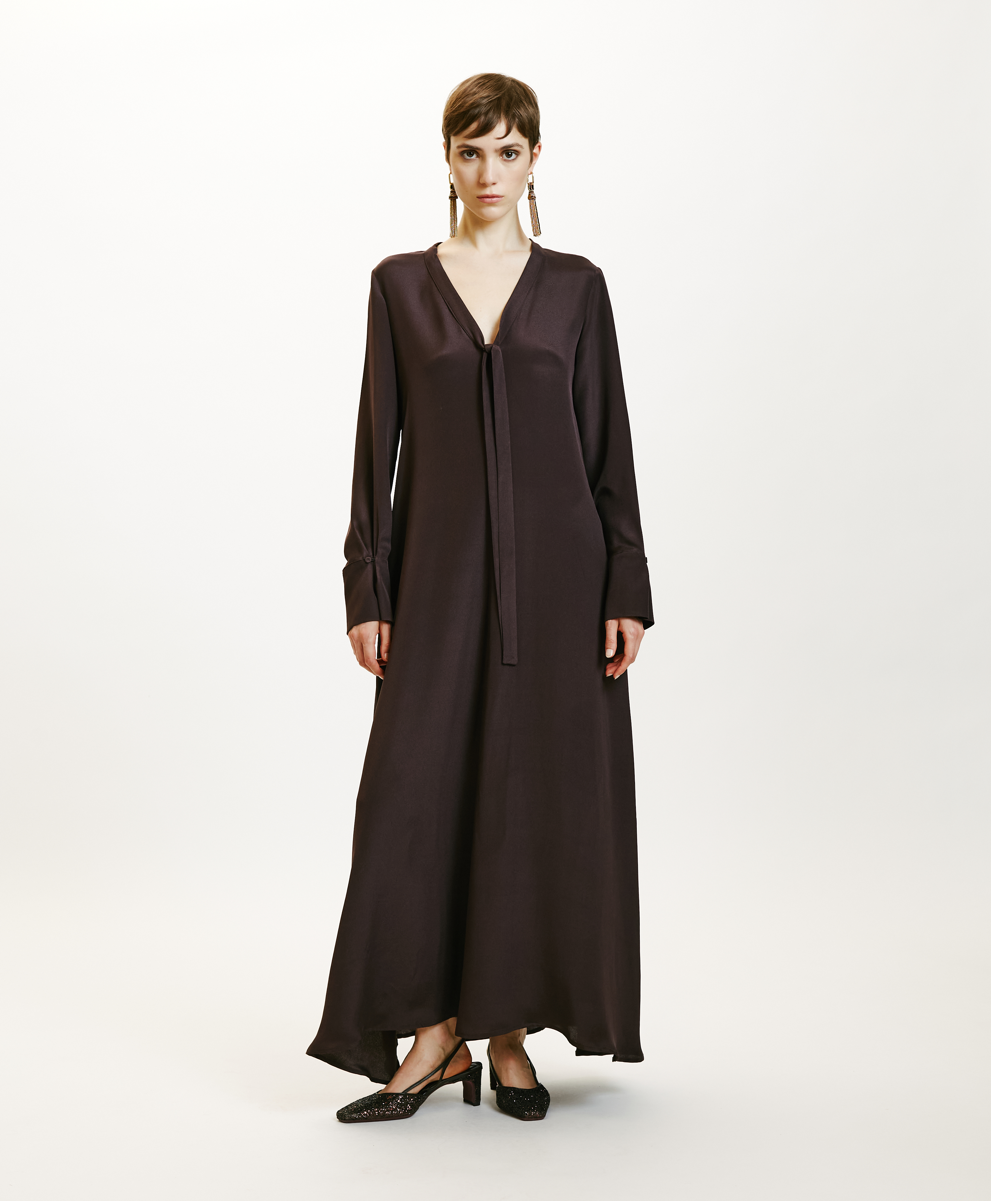 ROBE TAIKI EN MÉLANGE DE SOIE CRÊPE - PRUNE - Momonì