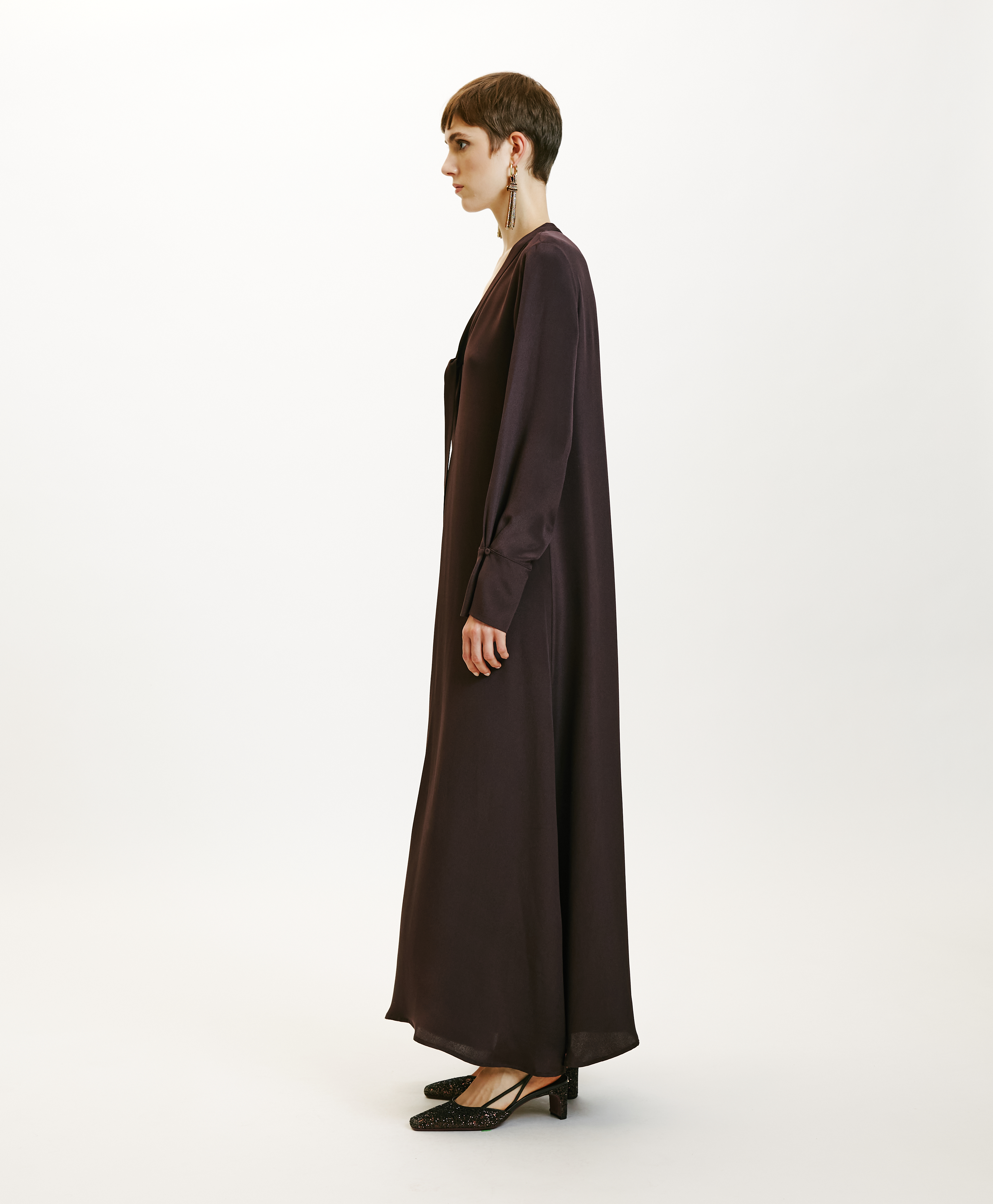 TAIKI DRESS IN CREPE SILK BLEND - PRUNE - Momonì