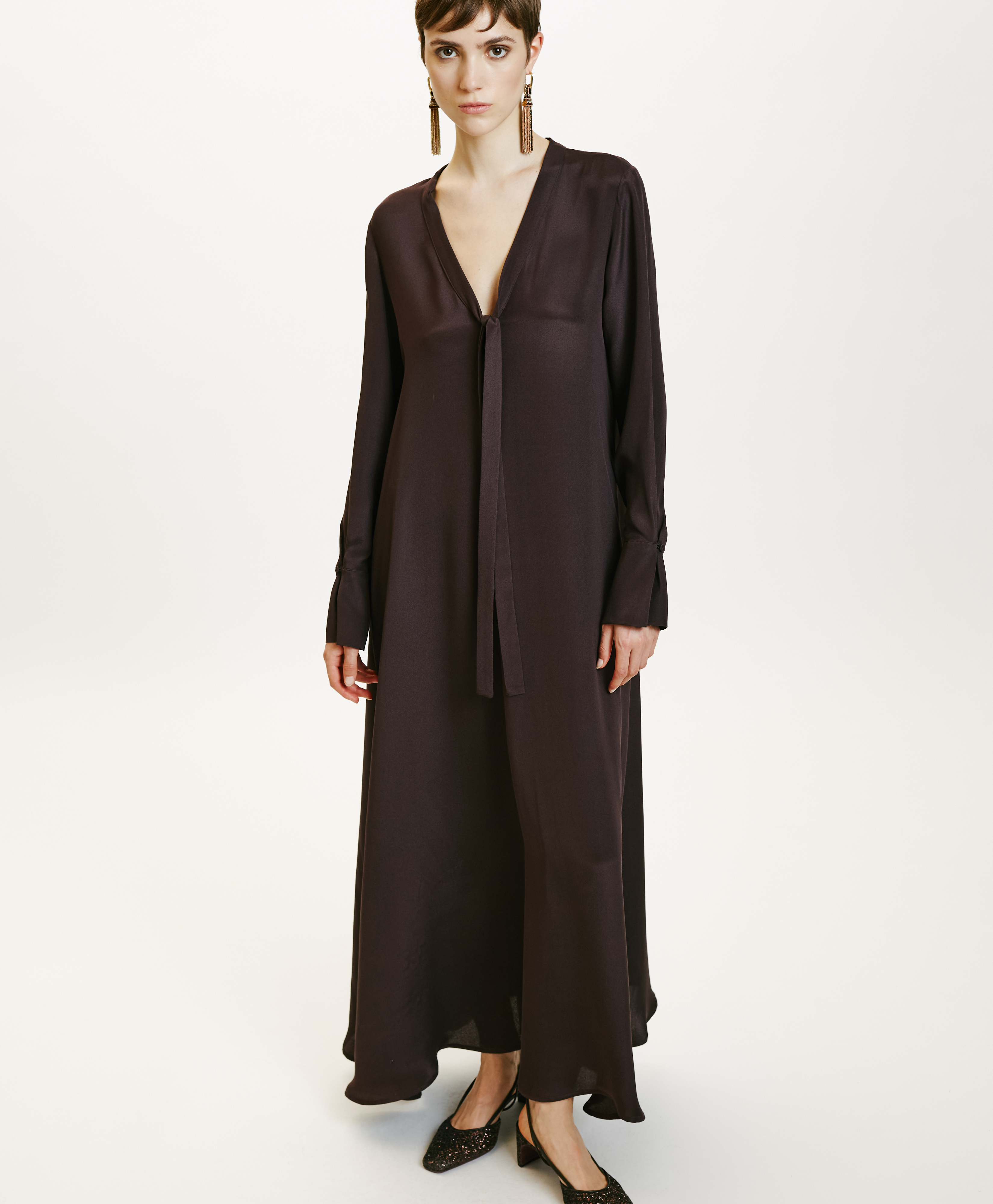 TAIKI DRESS IN CREPE SILK BLEND - PRUNE - Momonì