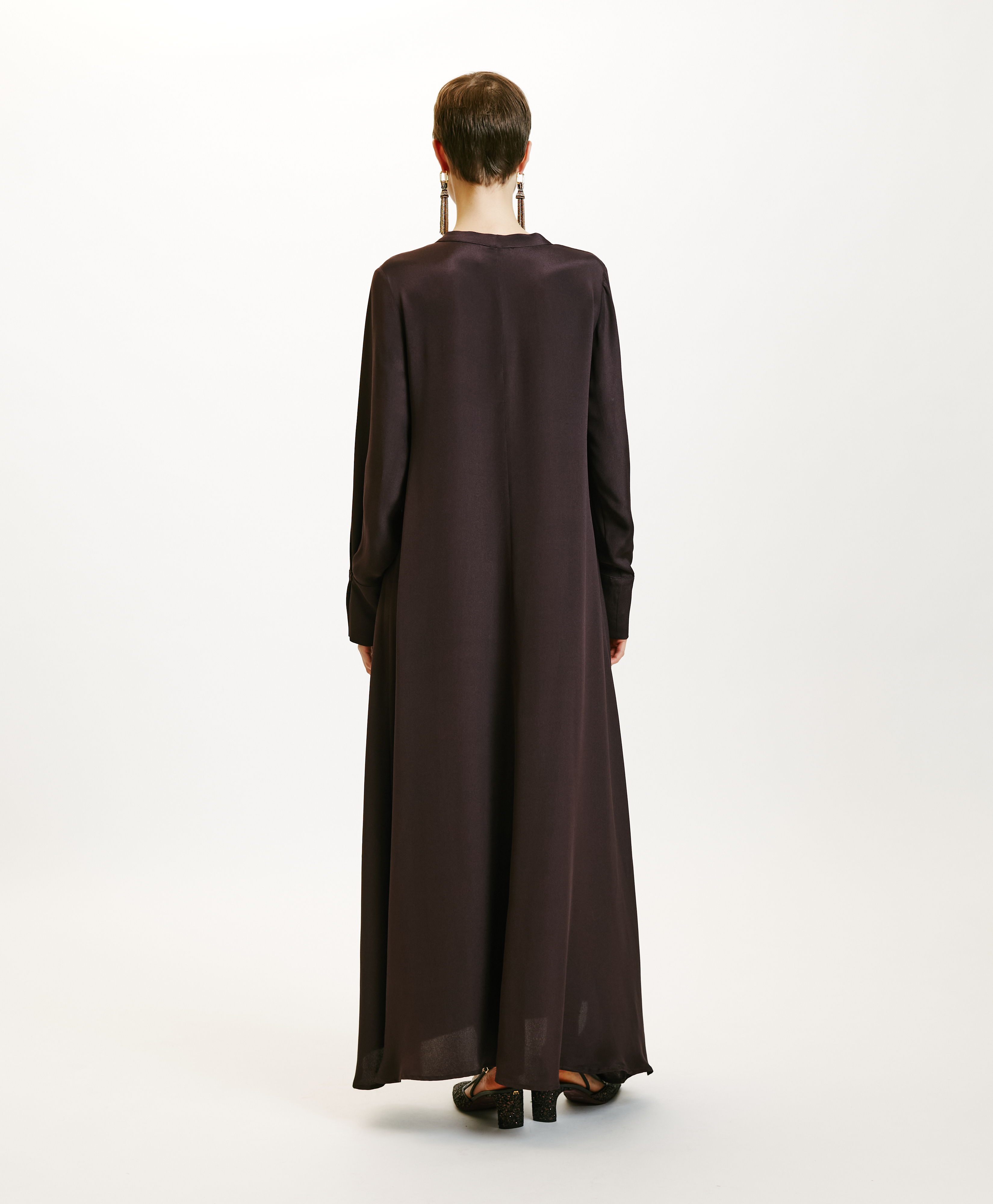 ROBE TAIKI EN MÉLANGE DE SOIE CRÊPE - PRUNE - Momonì