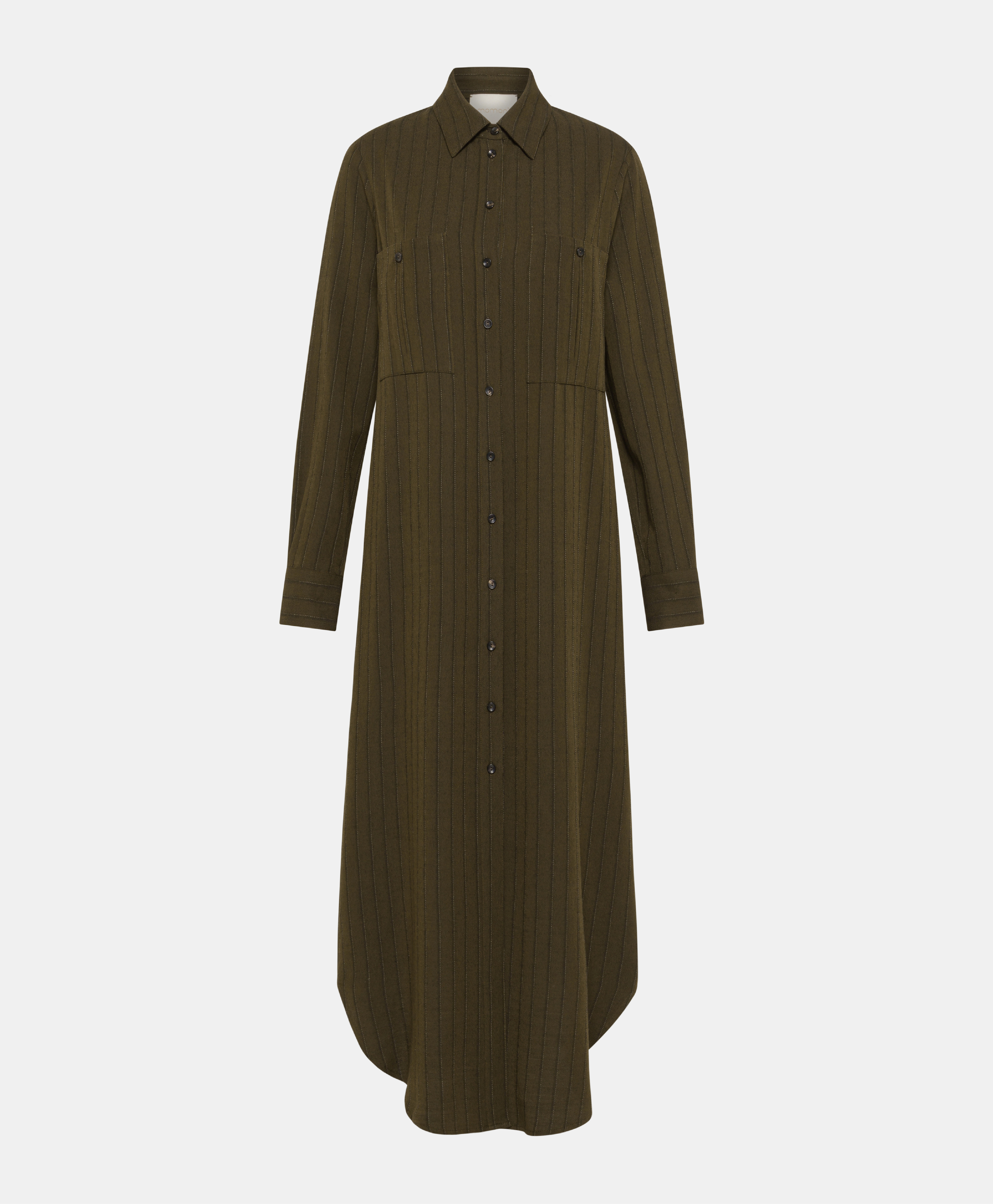 HANA DRESS IN CHALKSTRIPE WOOL TWILL - MILITARY GREEN - Momonì