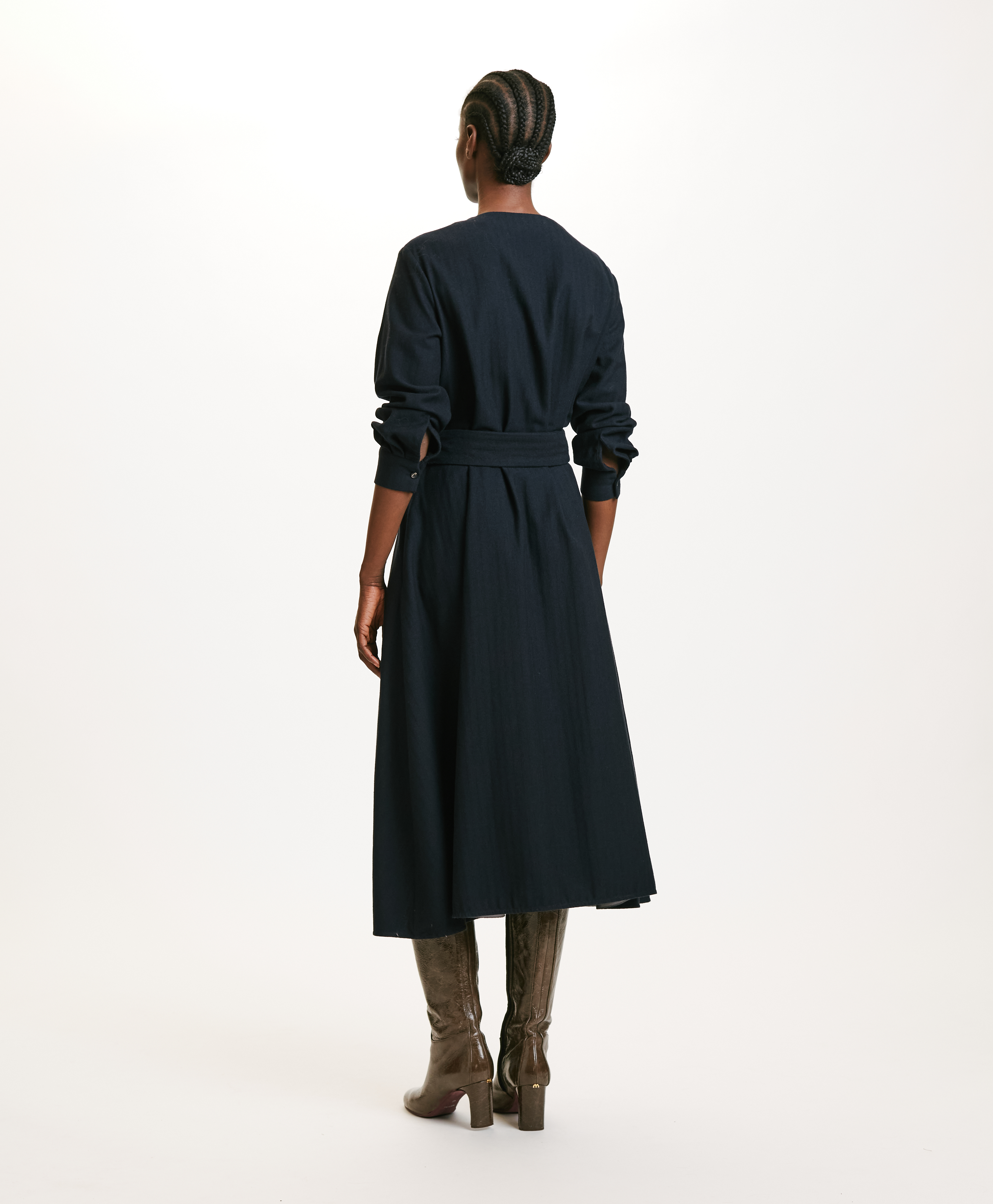 IZUMI DRESS IN CHEVRON COTTON/WOOL - BLUE - Momonì