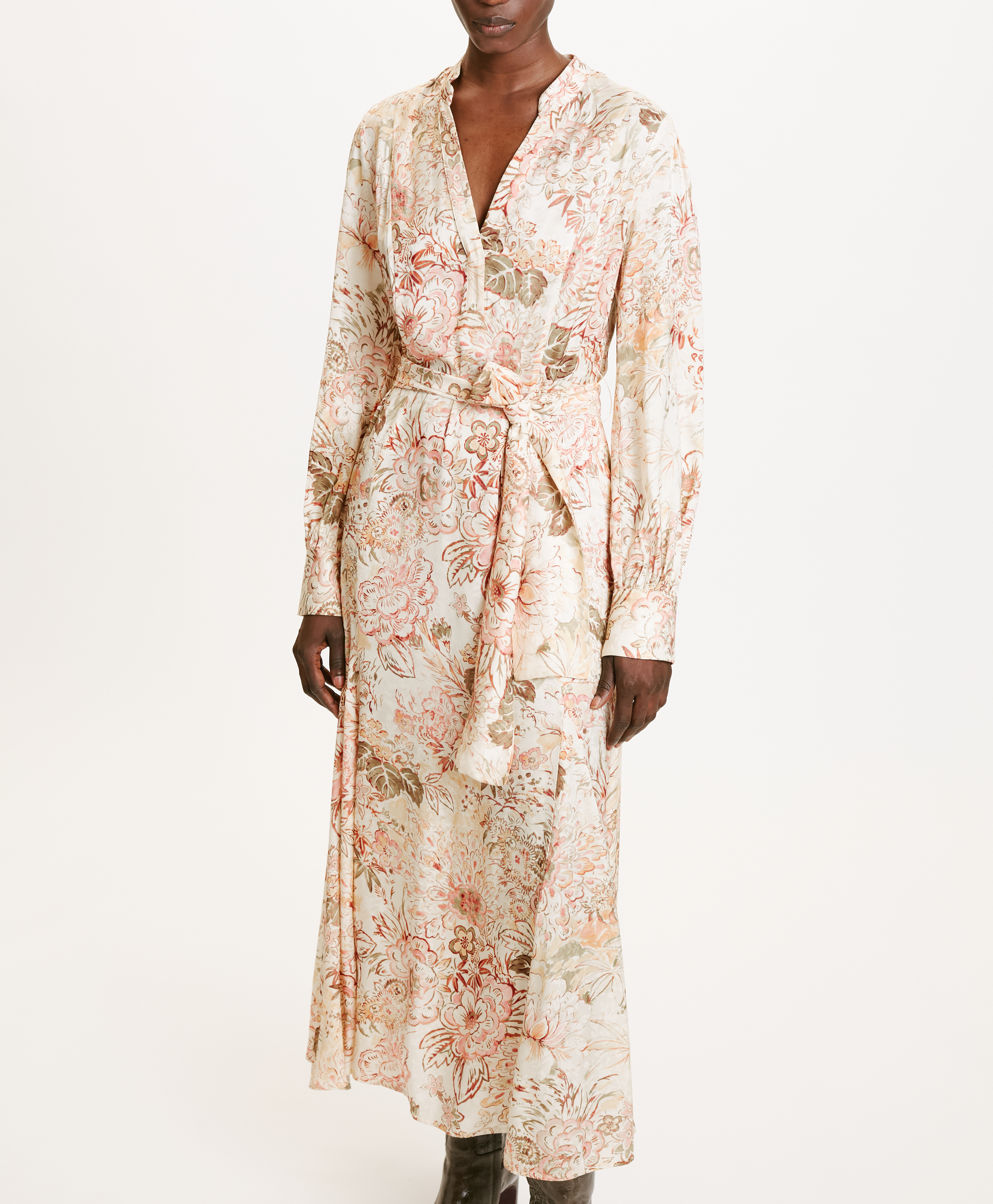 MIWA DRESS IN PRINTED JACQUARD VISCOSE - MULTICOLOR ROSE - Momonì