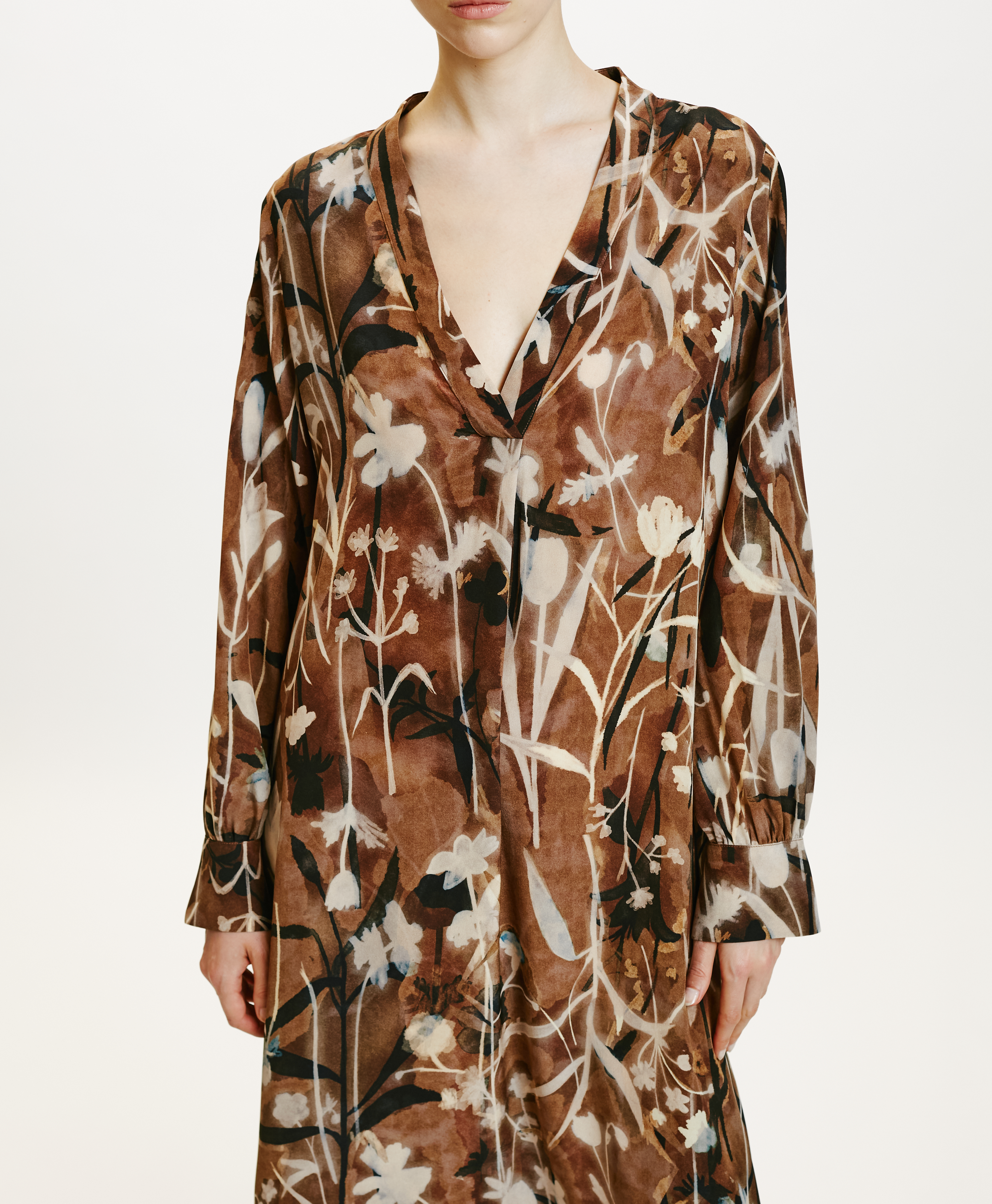 NAO DRESS IN PRINTED CREPE DE CHINE - COCOA/CREAM - Momonì