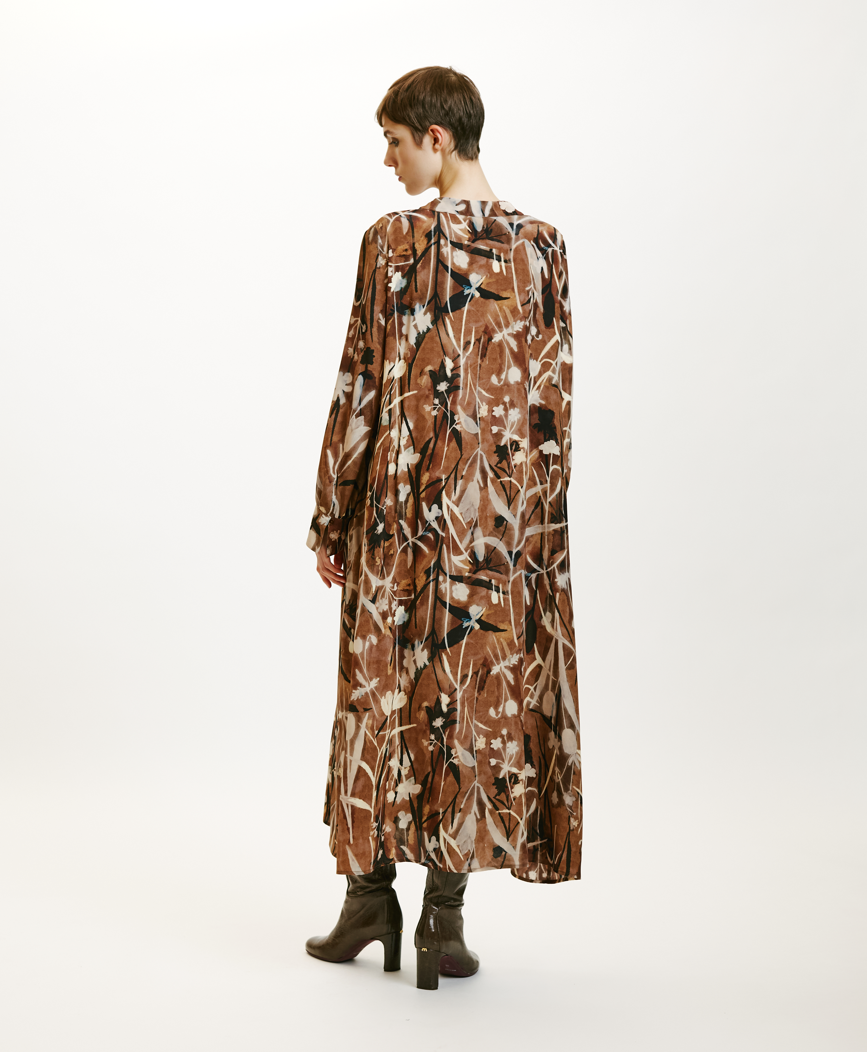 NAO DRESS IN PRINTED CREPE DE CHINE - COCOA/CREAM - Momonì