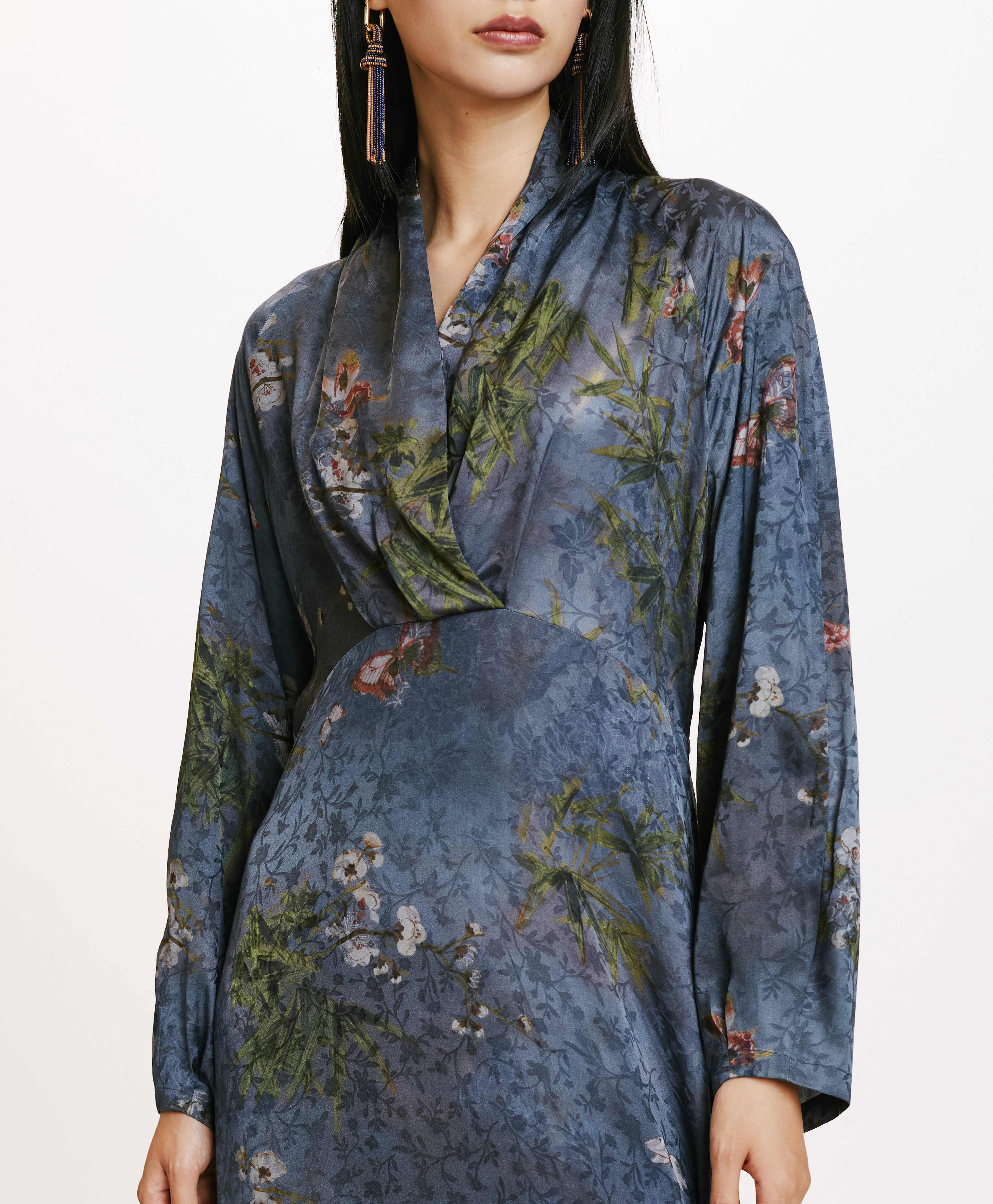 ROBE NAORA EN VISCOSE JACQUARD IMPRIMÉE - MULTICOLORE GRIS POUSSIÉREUX - Momonì