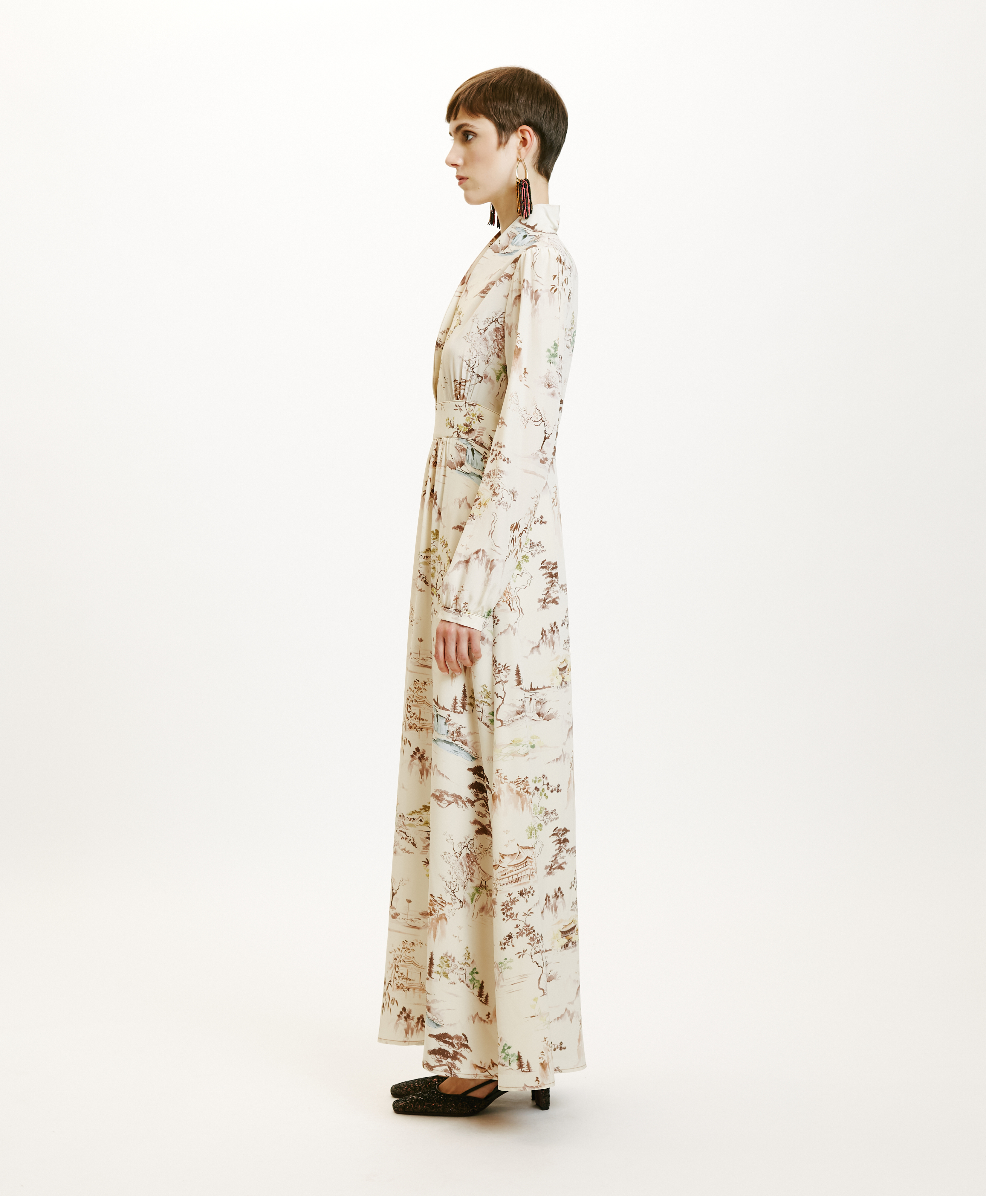 SUITA IN PRINTED CREPE DE CHINE - CREAM/TOBACCO - Momonì