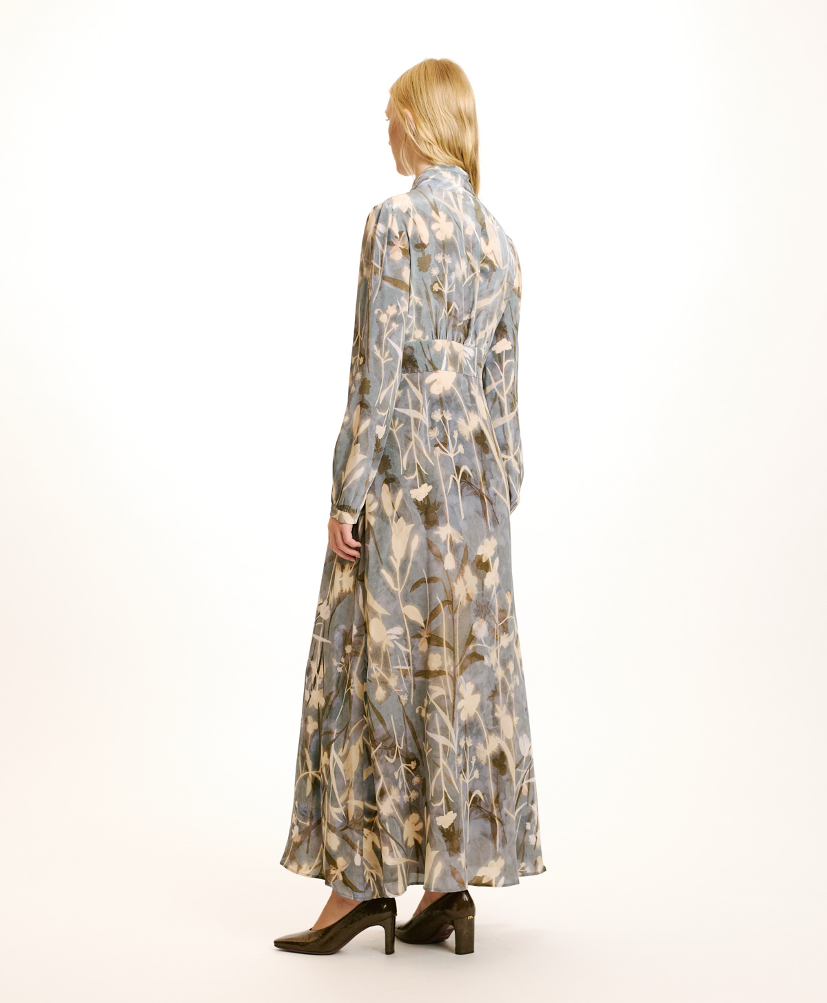 SUITA IN PRINTED CREPE DE CHINE - DUSTY BLUE/CREAM - Momonì