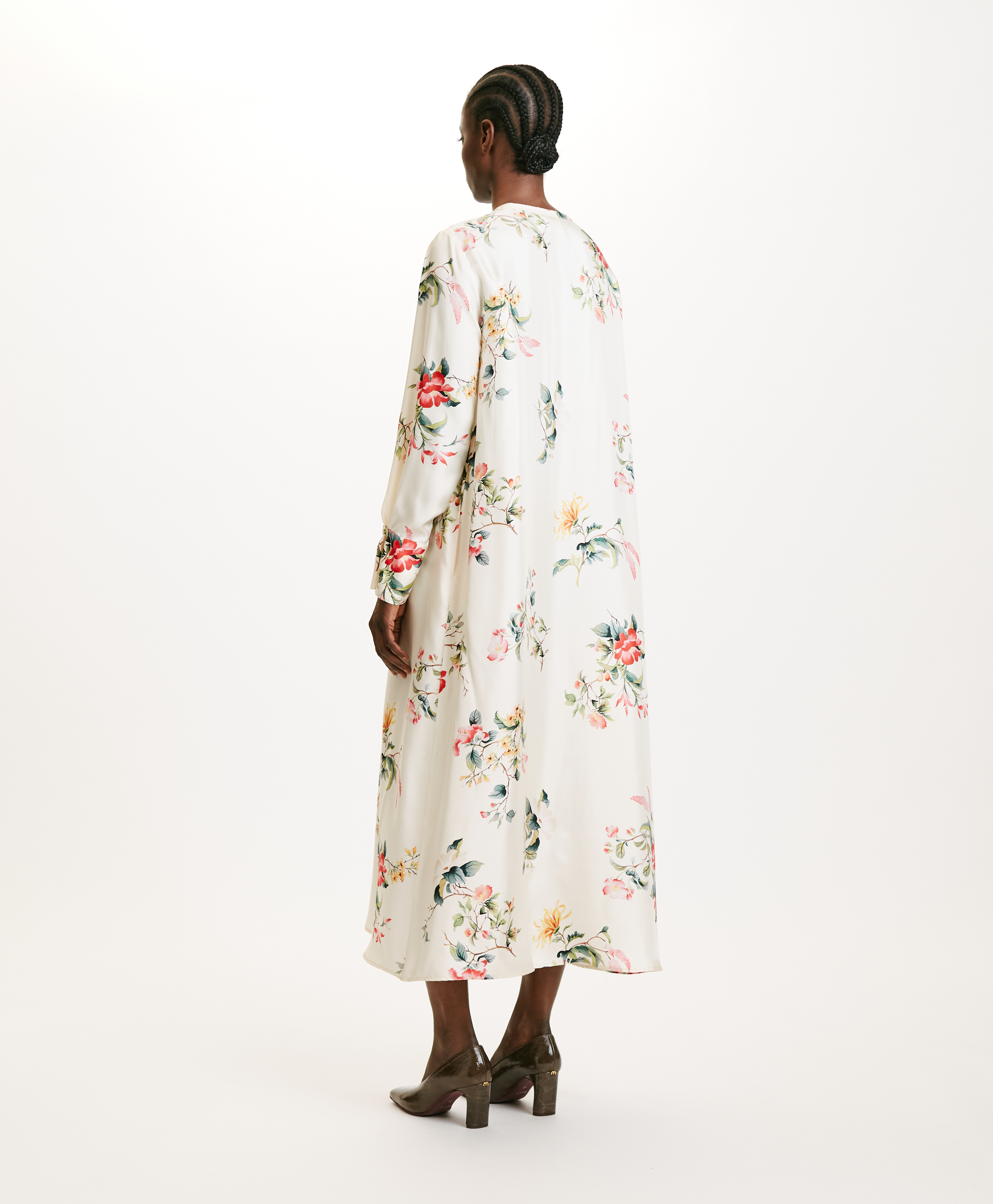 YUI DRESS IN PRINTED SILK TWILL - CREAM/RED - Momonì