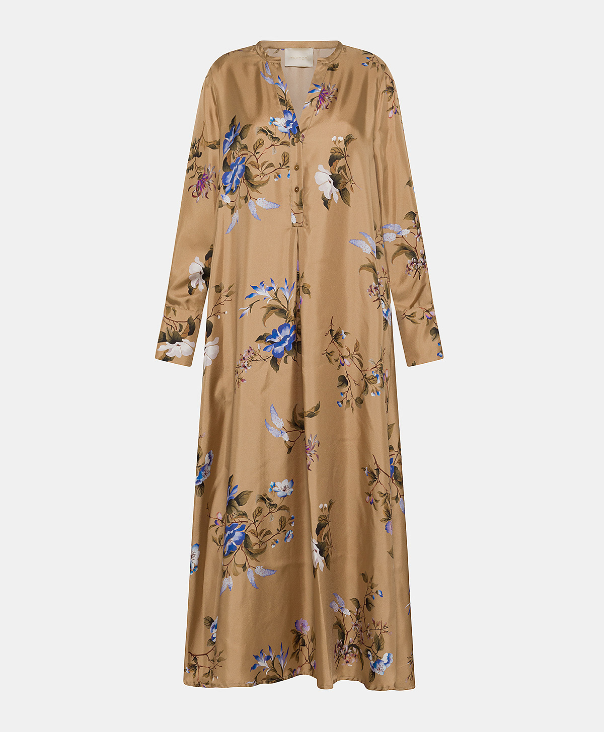 YUI DRESS IN PRINTED SILK TWILL - TABACCO/BLUETTE - Momonì