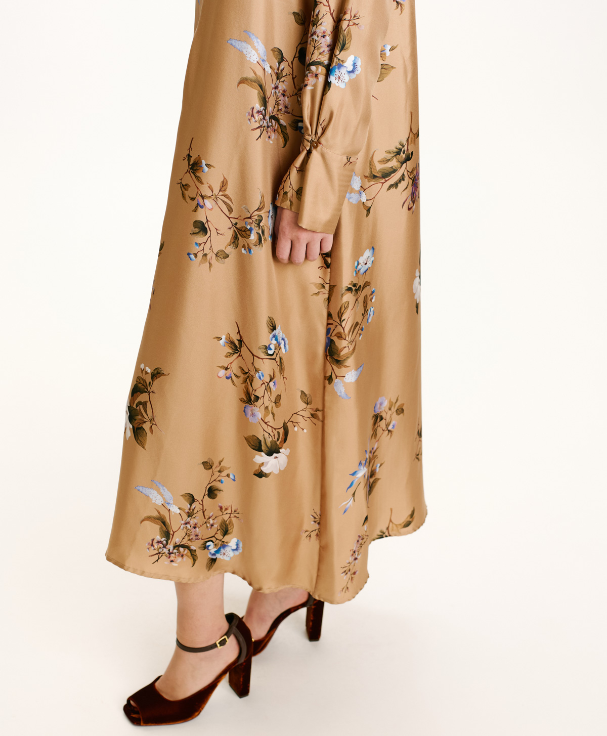 YUI DRESS IN PRINTED SILK TWILL - TABACCO/BLUETTE - Momonì