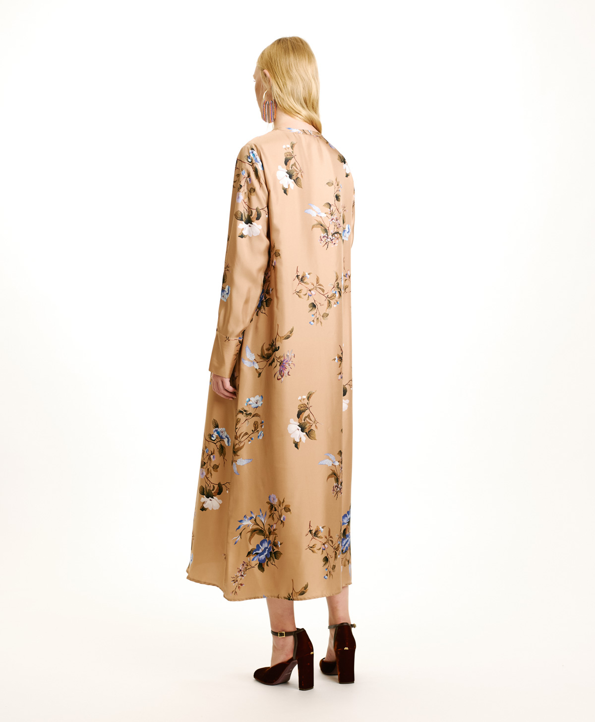 YUI DRESS IN PRINTED SILK TWILL - TABACCO/BLUETTE - Momonì