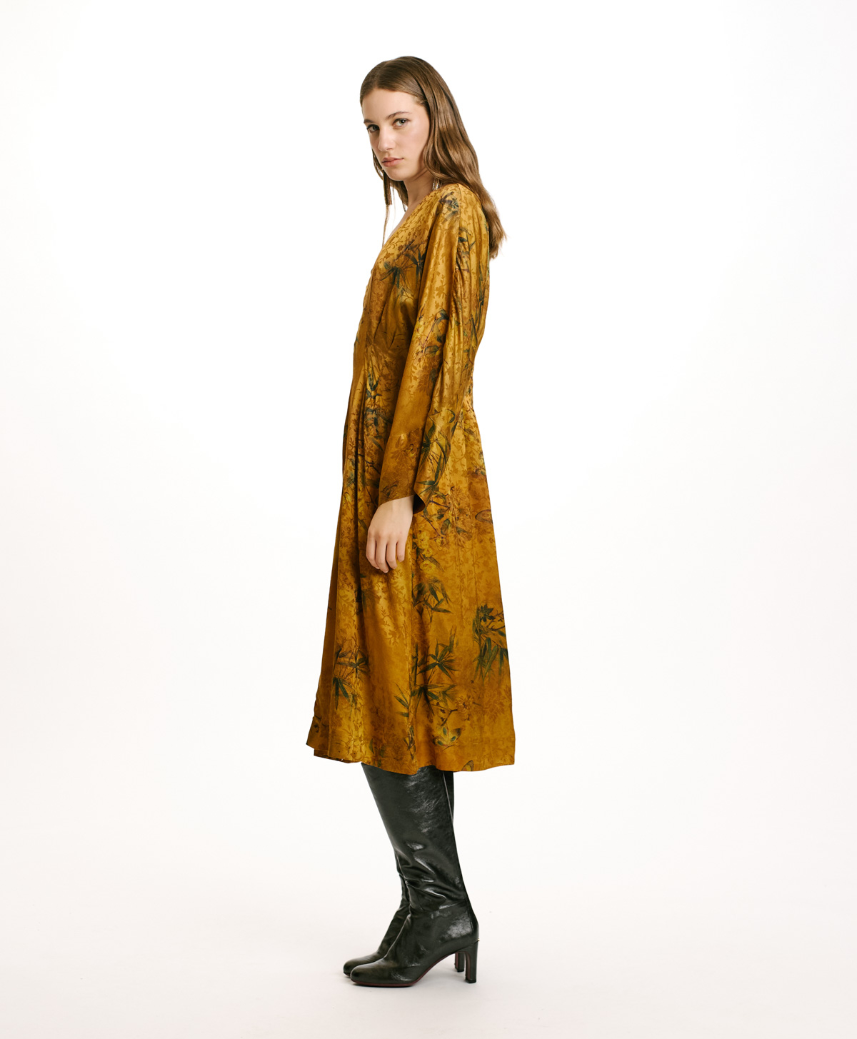 ROBE ROMI EN VISCOSE JACQUARD IMPRIMÉE - BRÛLÉ/MULTICOLORE - Momonì