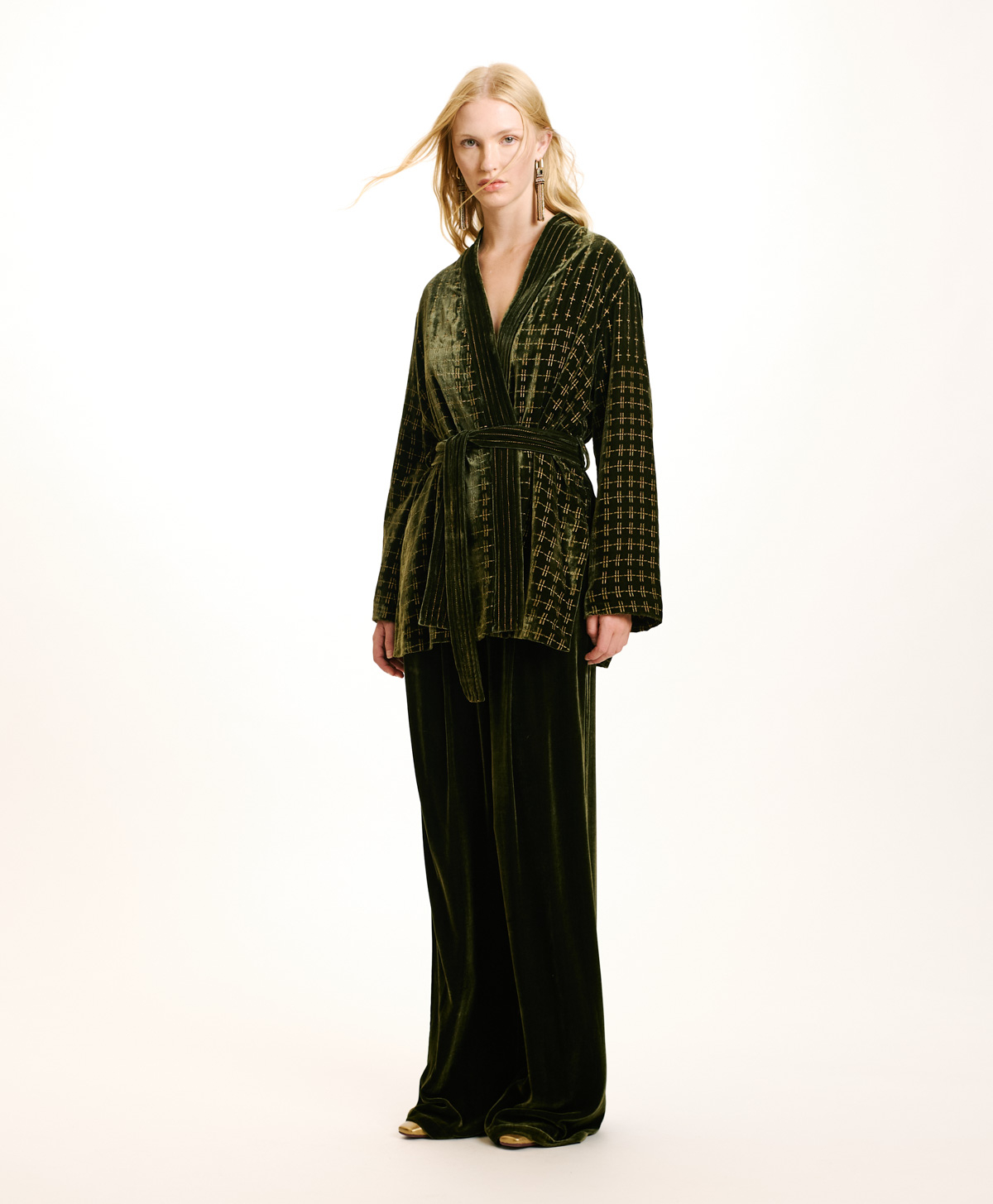 EUGENIE JACKET IN EMBROIDERED SILK BLEND VELVET - MATCHA GREEN - Momonì