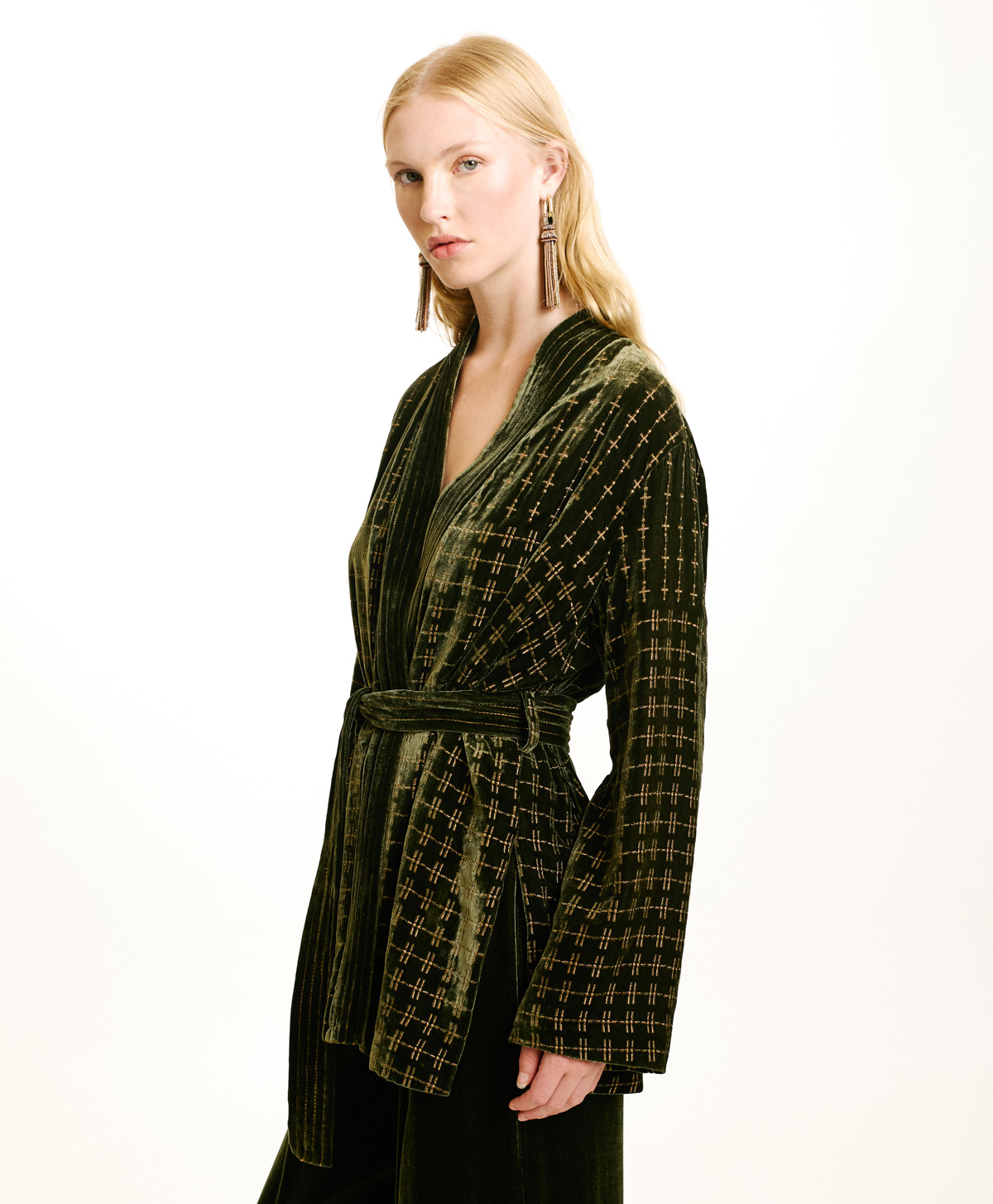 EUGENIE JACKET IN EMBROIDERED SILK BLEND VELVET - MATCHA GREEN - Momonì