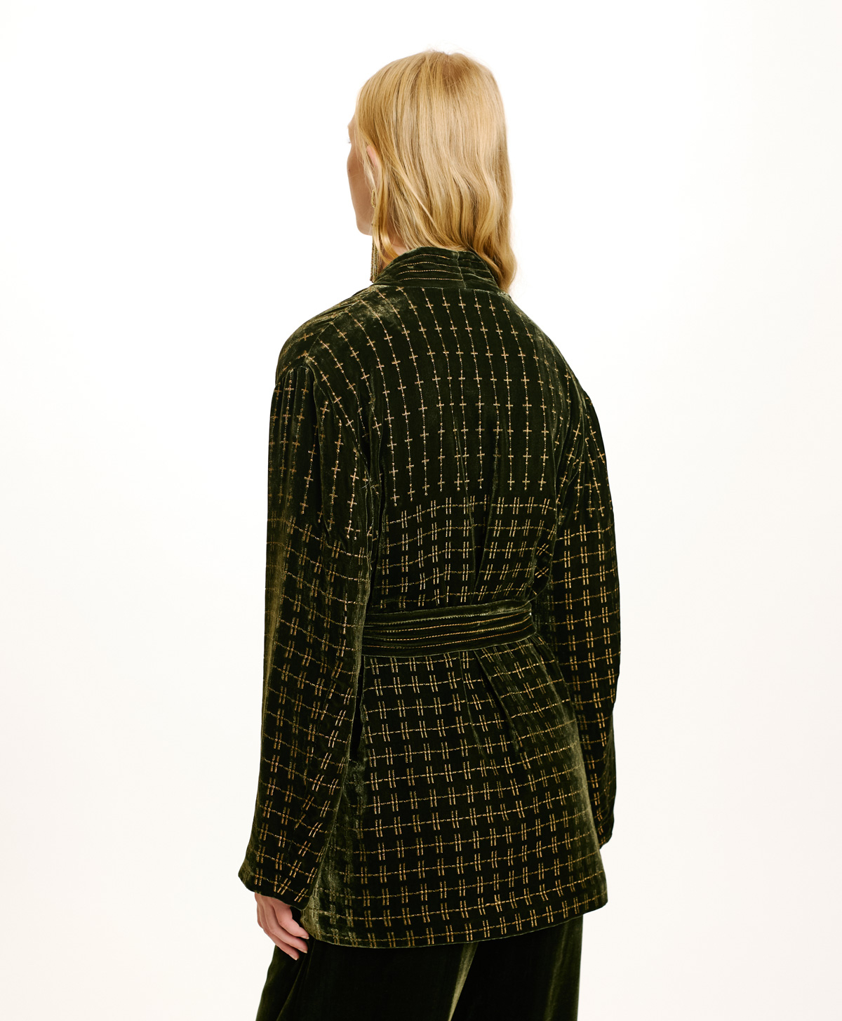 EUGENIE JACKET IN EMBROIDERED SILK BLEND VELVET - MATCHA GREEN - Momonì