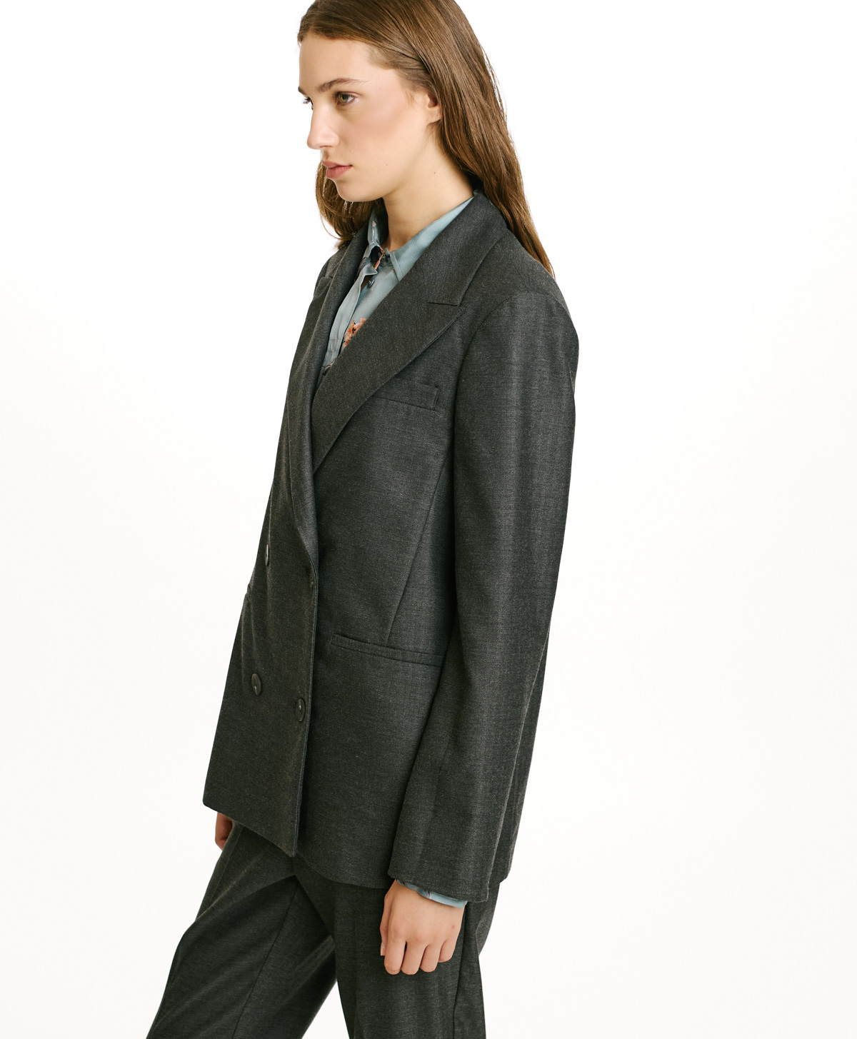 ROSEMARY JACKET IN STRETCH CHEVRON VISCOSE WOOL - CHARCOAL GRAY - Momonì