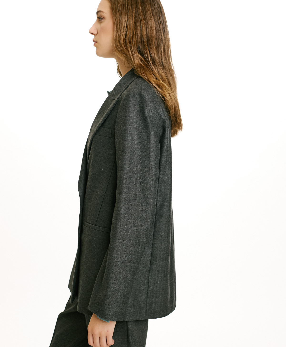 VESTE ROSEMARY EN CHEVRON VISCOSE LAINE STRETCH - GRIS CHARBON - Momonì