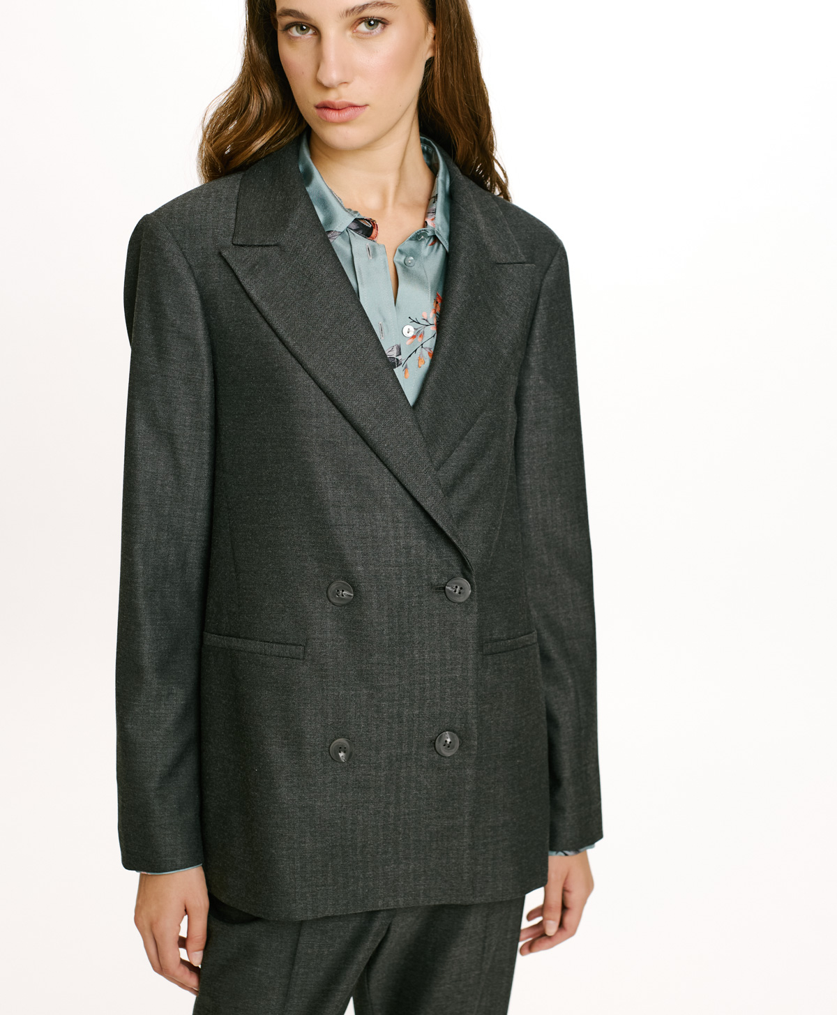 ROSEMARY JACKET IN STRETCH CHEVRON VISCOSE WOOL - CHARCOAL GRAY - Momonì