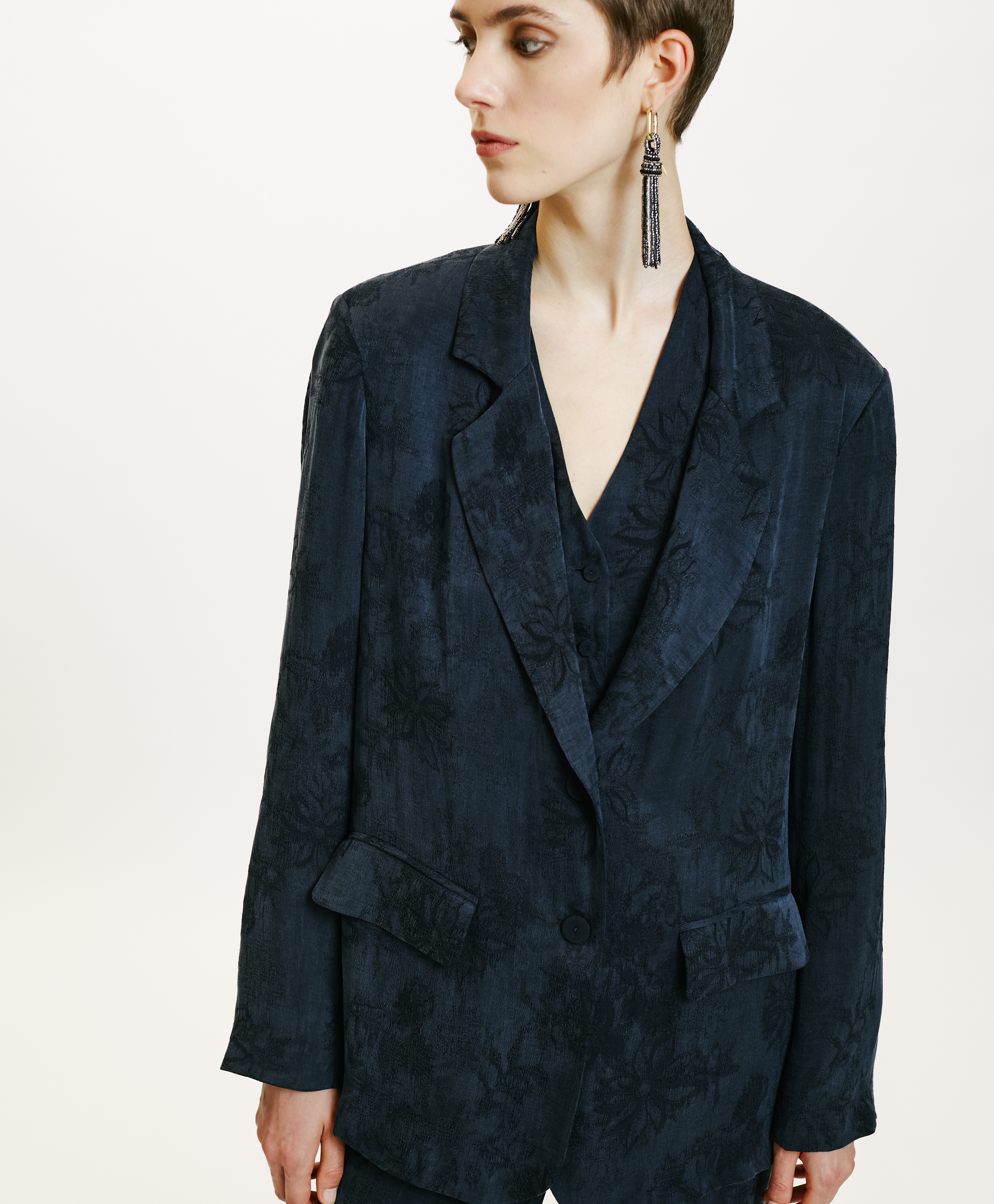 VESTE NAGOYA EN LYONCEL VISCOSE JACQUARD - INDIGO - Momonì