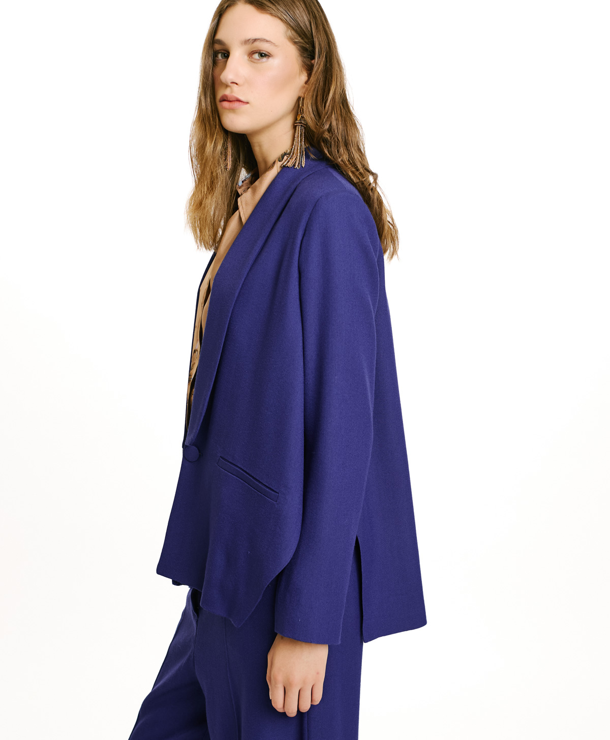 VESTE FUSUMA EN SERGÉ DE LAINE VISCOSE  - BLEU - Momonì