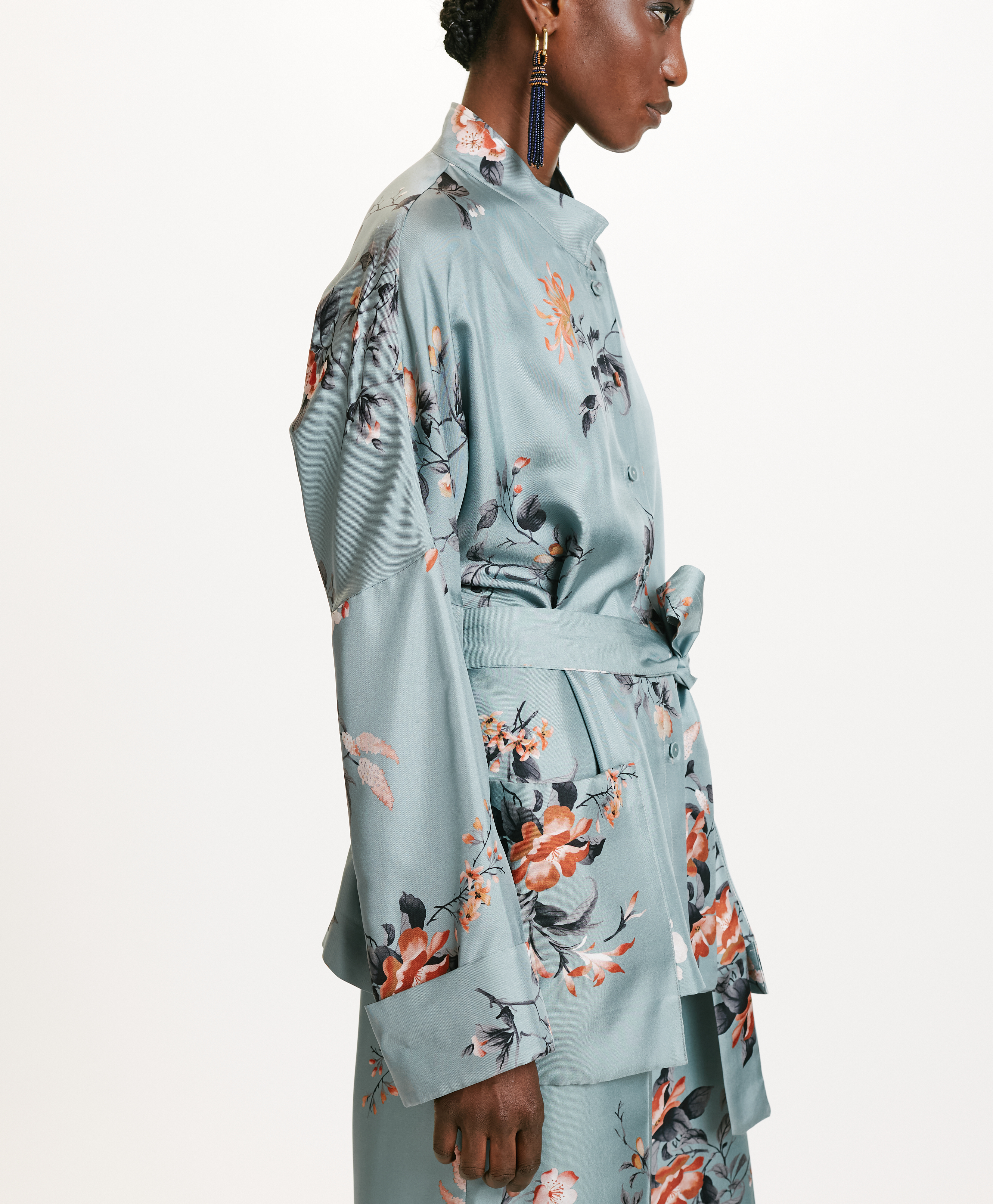 JAPONIKA JACKET IN PRINTED SILK TWILL - AQUA GREEN/RED - Momonì