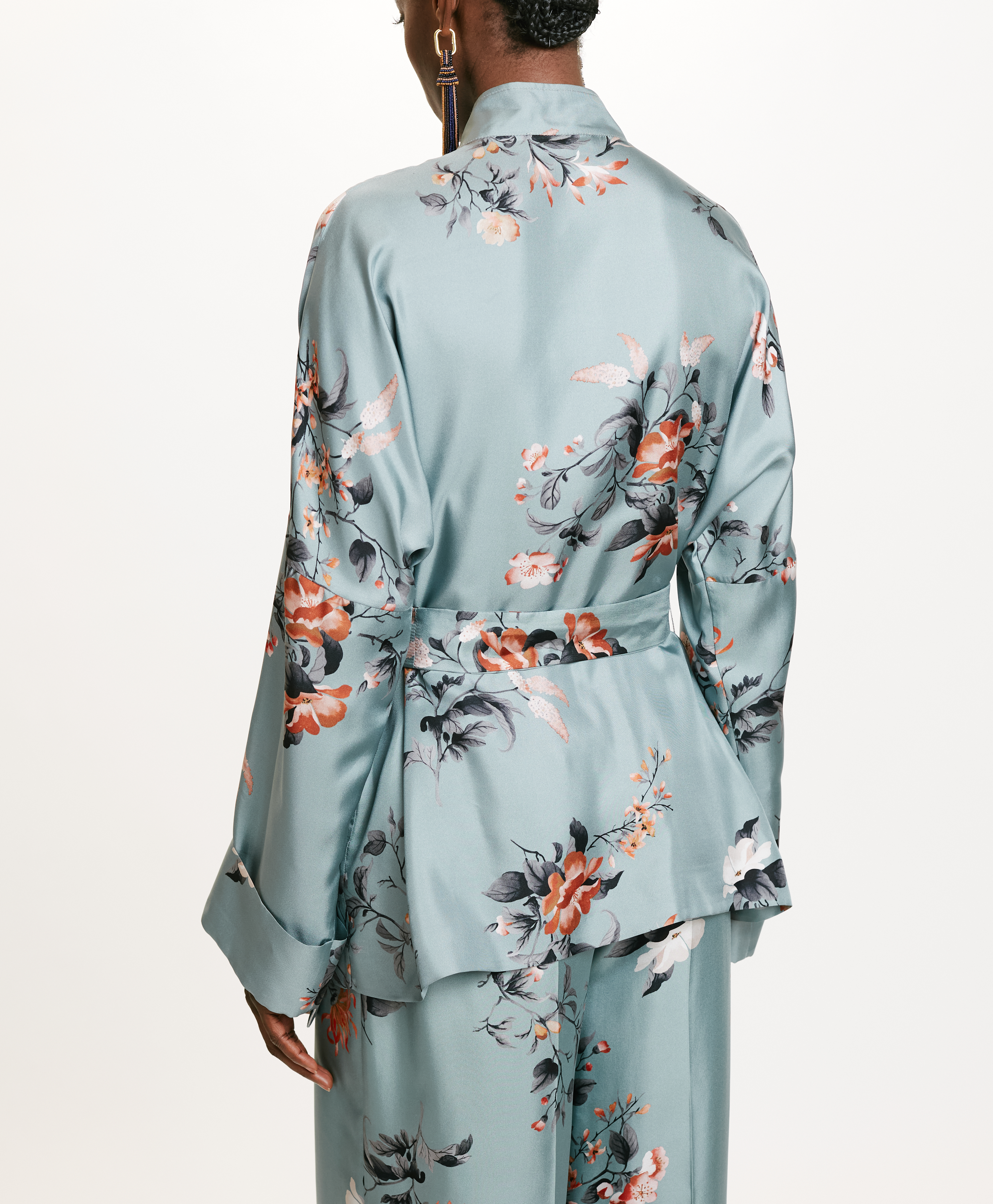 JAPONIKA JACKET IN PRINTED SILK TWILL - AQUA GREEN/RED - Momonì