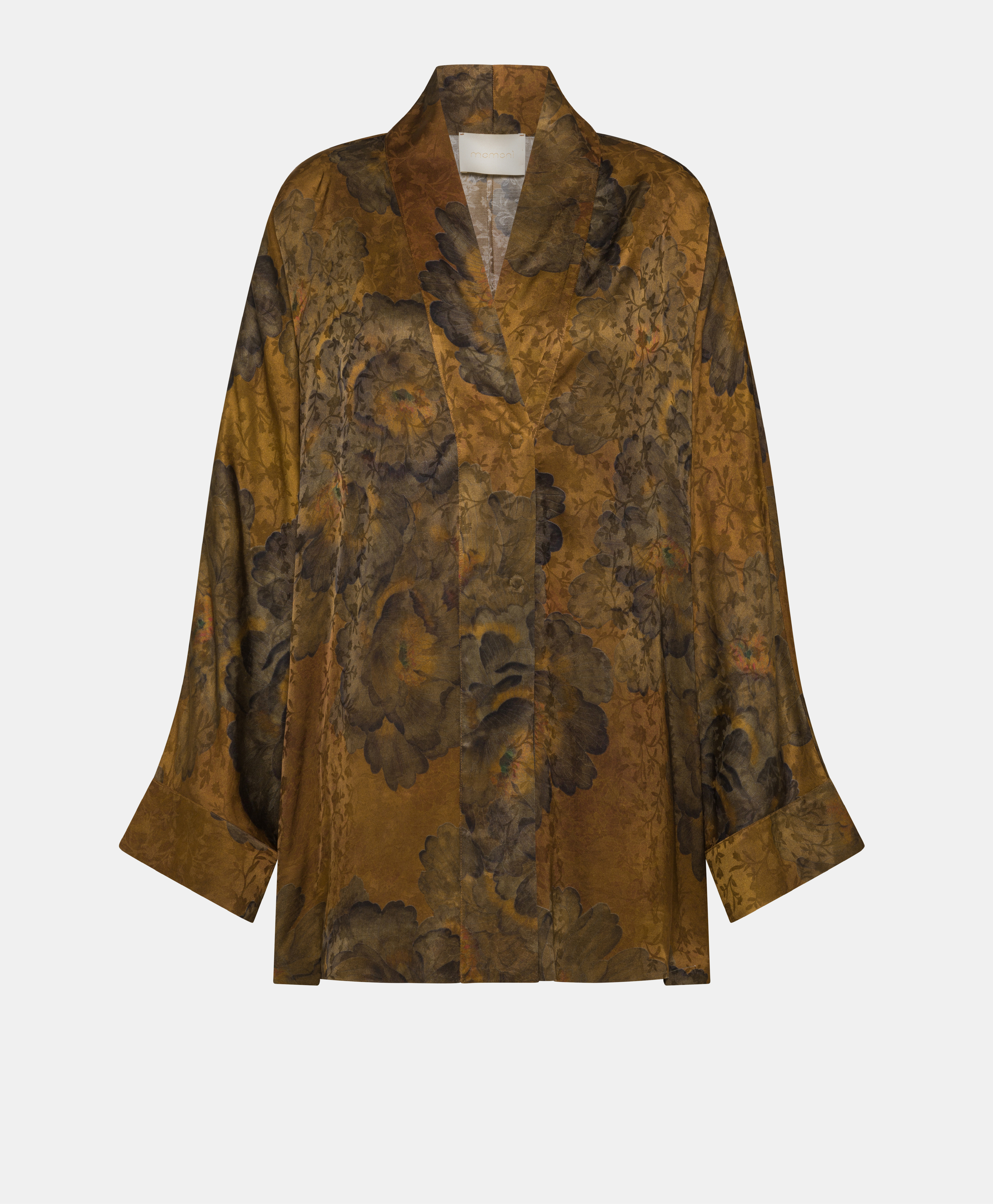 ISHIKO JACKET IN PRINTED JACQUARD VISCOSE - TOBACO/OLIVE - Momonì