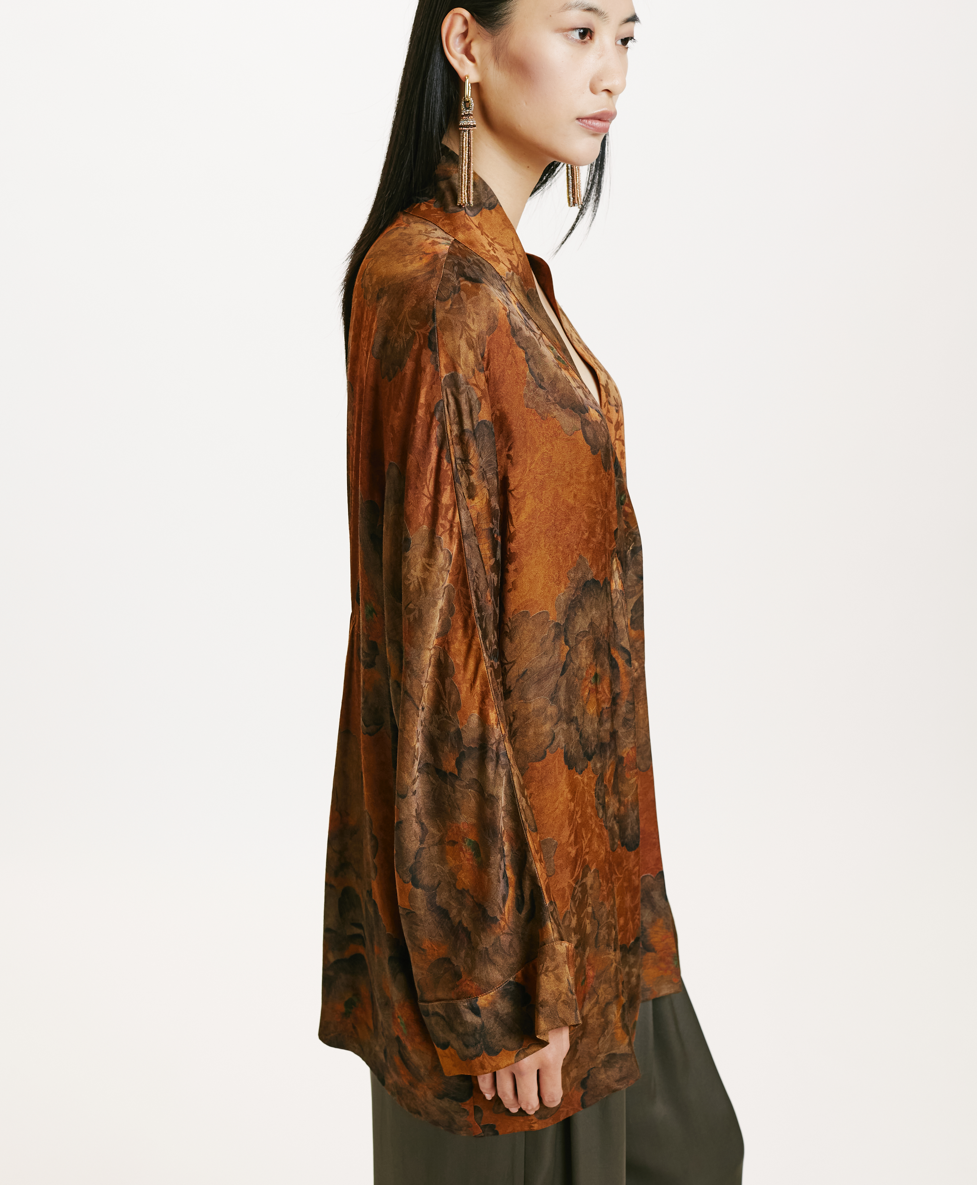 ISHIKO JACKET IN PRINTED JACQUARD VISCOSE - TOBACO/OLIVE - Momonì