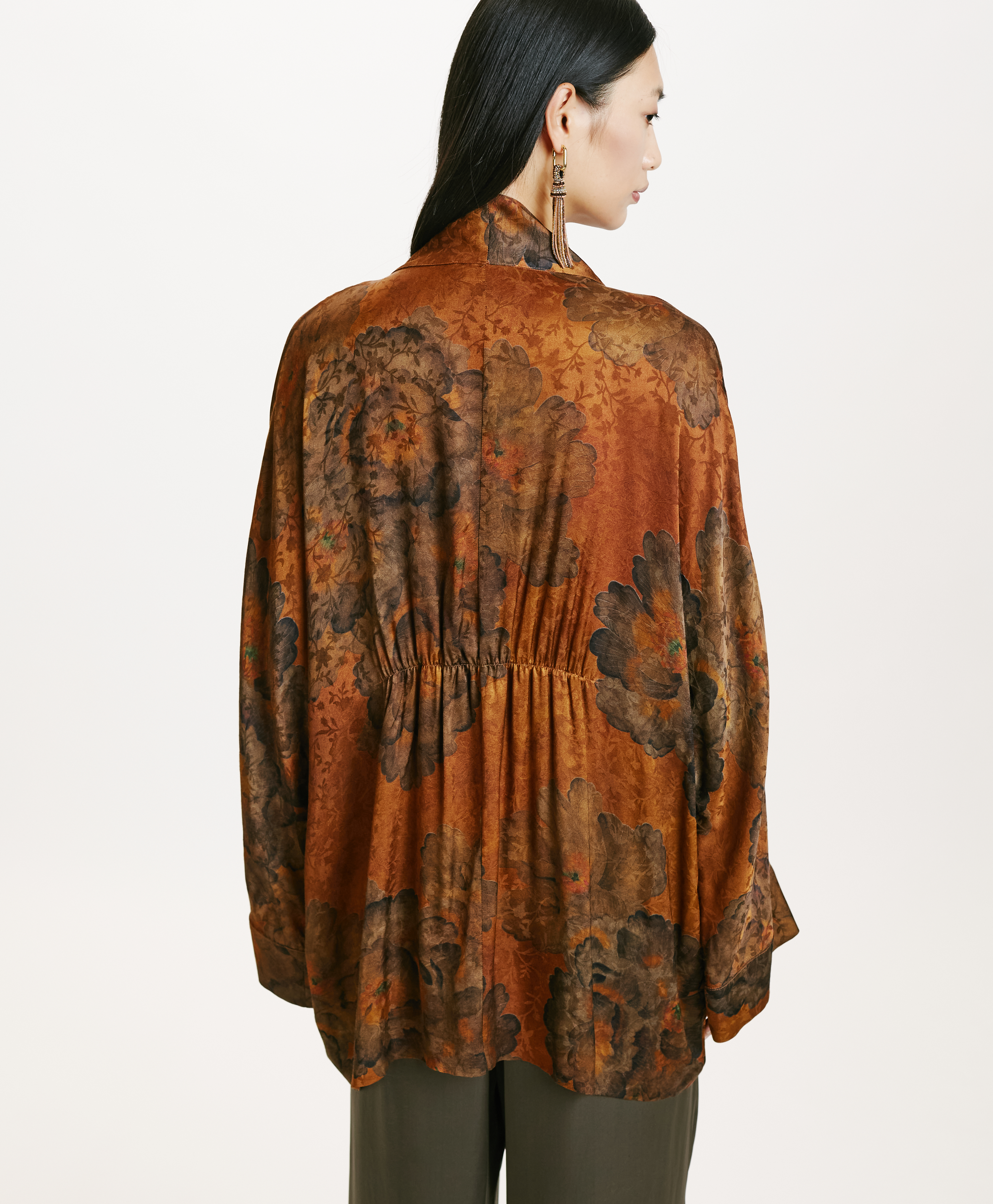 ISHIKO JACKET IN PRINTED JACQUARD VISCOSE - TOBACO/OLIVE - Momonì